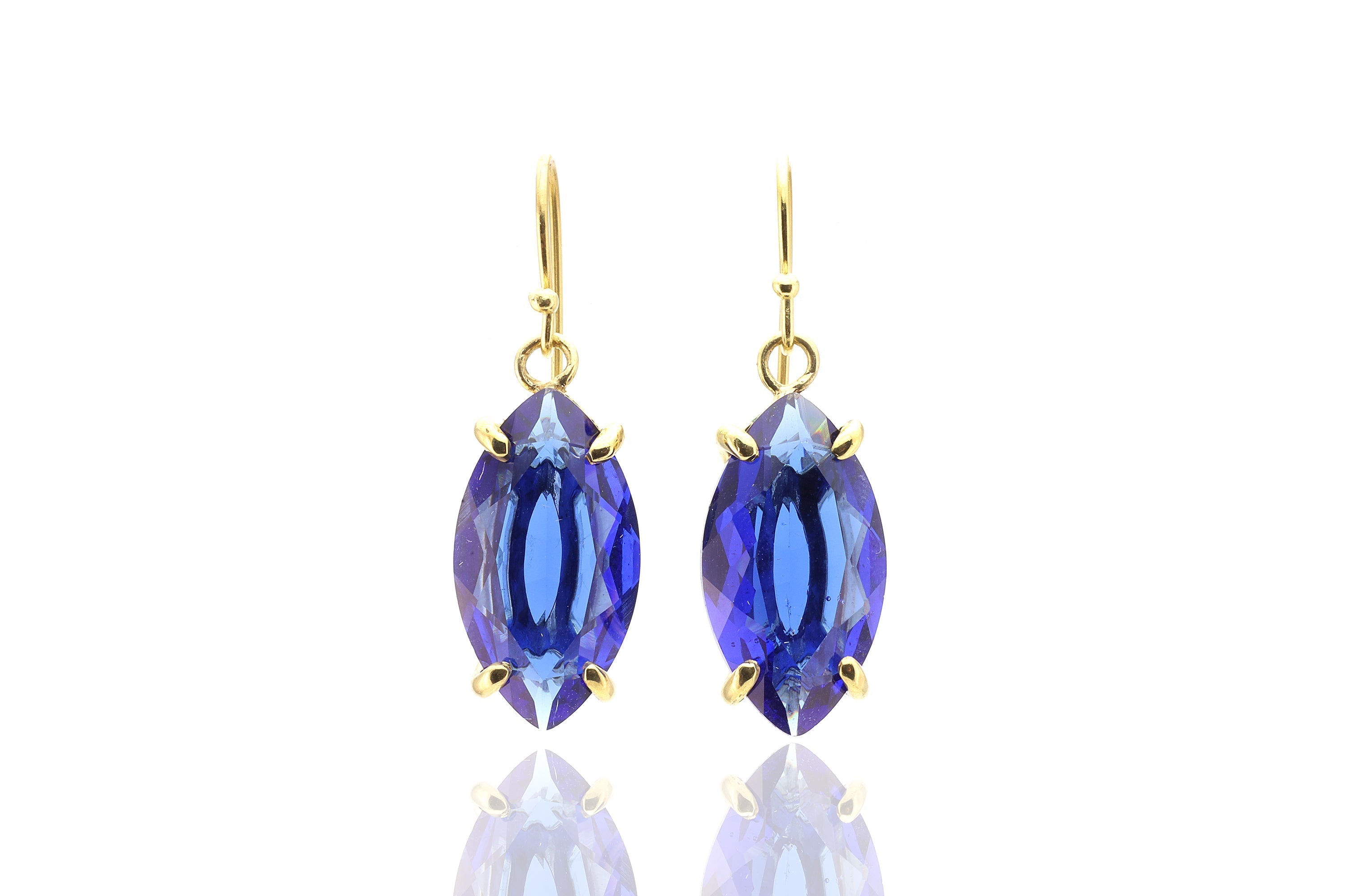 Blue Sapphire Precious Dangle Marquise Gemstone Gold Earrings Earrings Anemone Jewelry