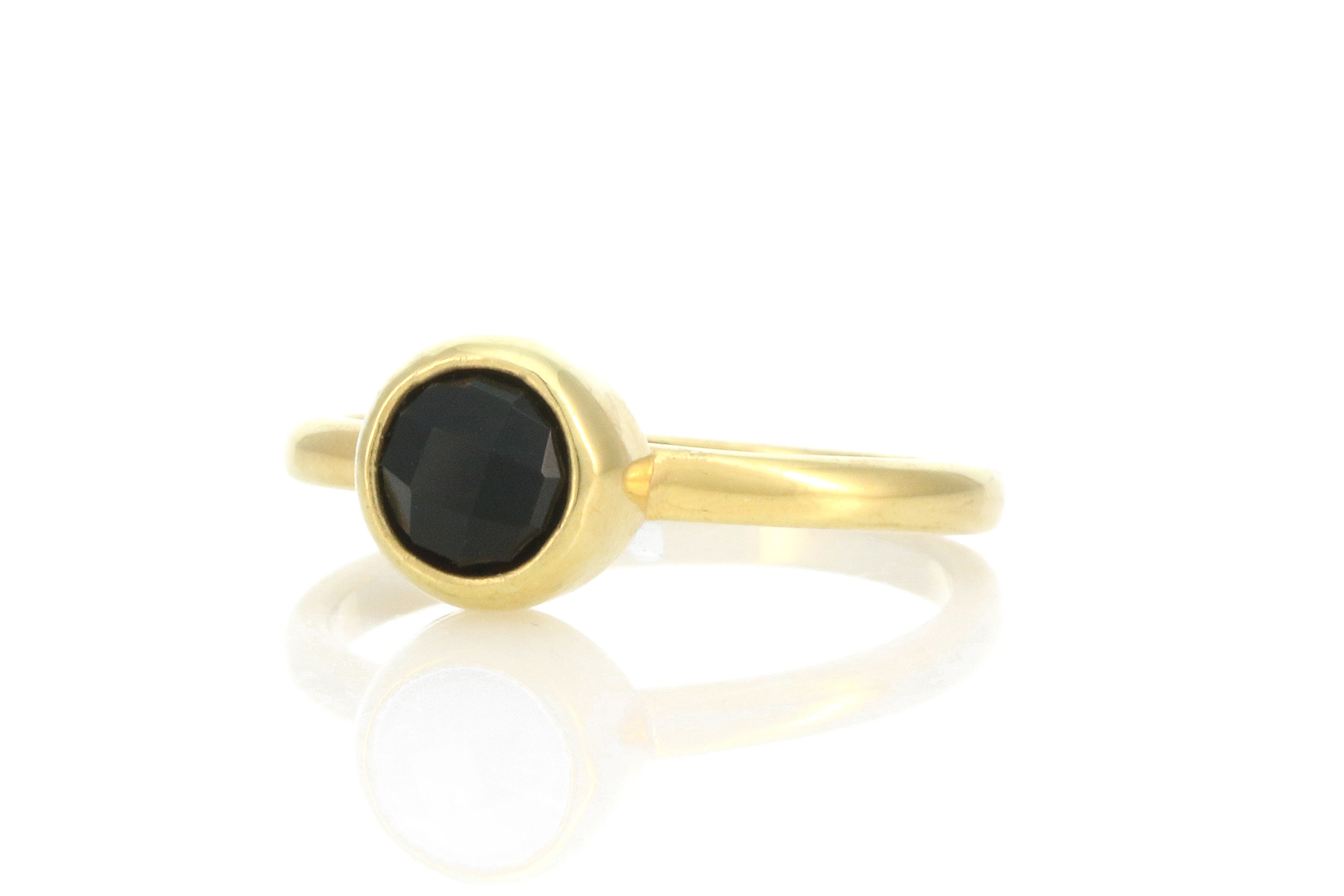 Round Faceted Black Onyx Stackable Bezel Ring Rings Anemone Limited