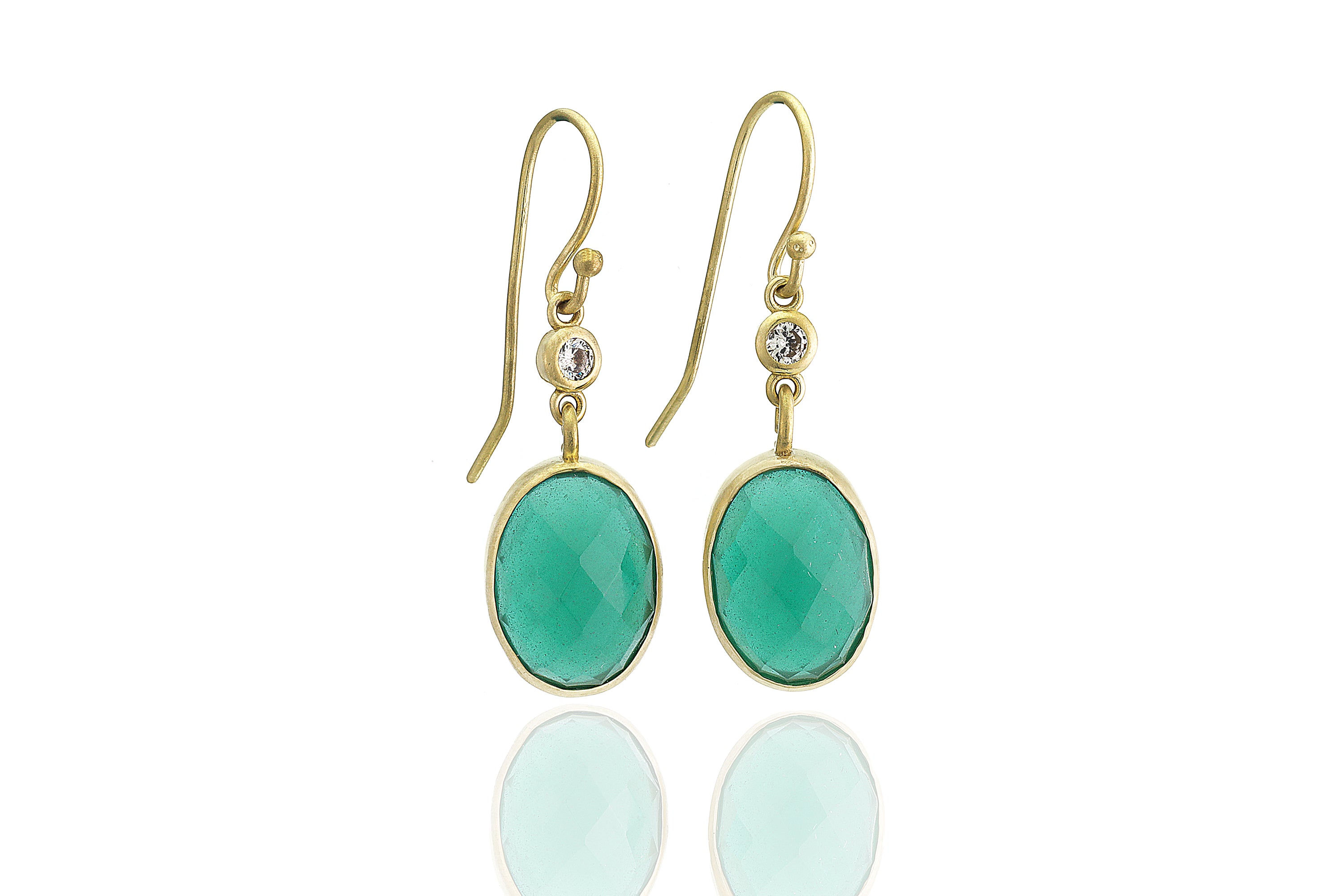 Green Onyx Gemstone Dangle Gold Earrings with CZ Earrings Anemone Limited