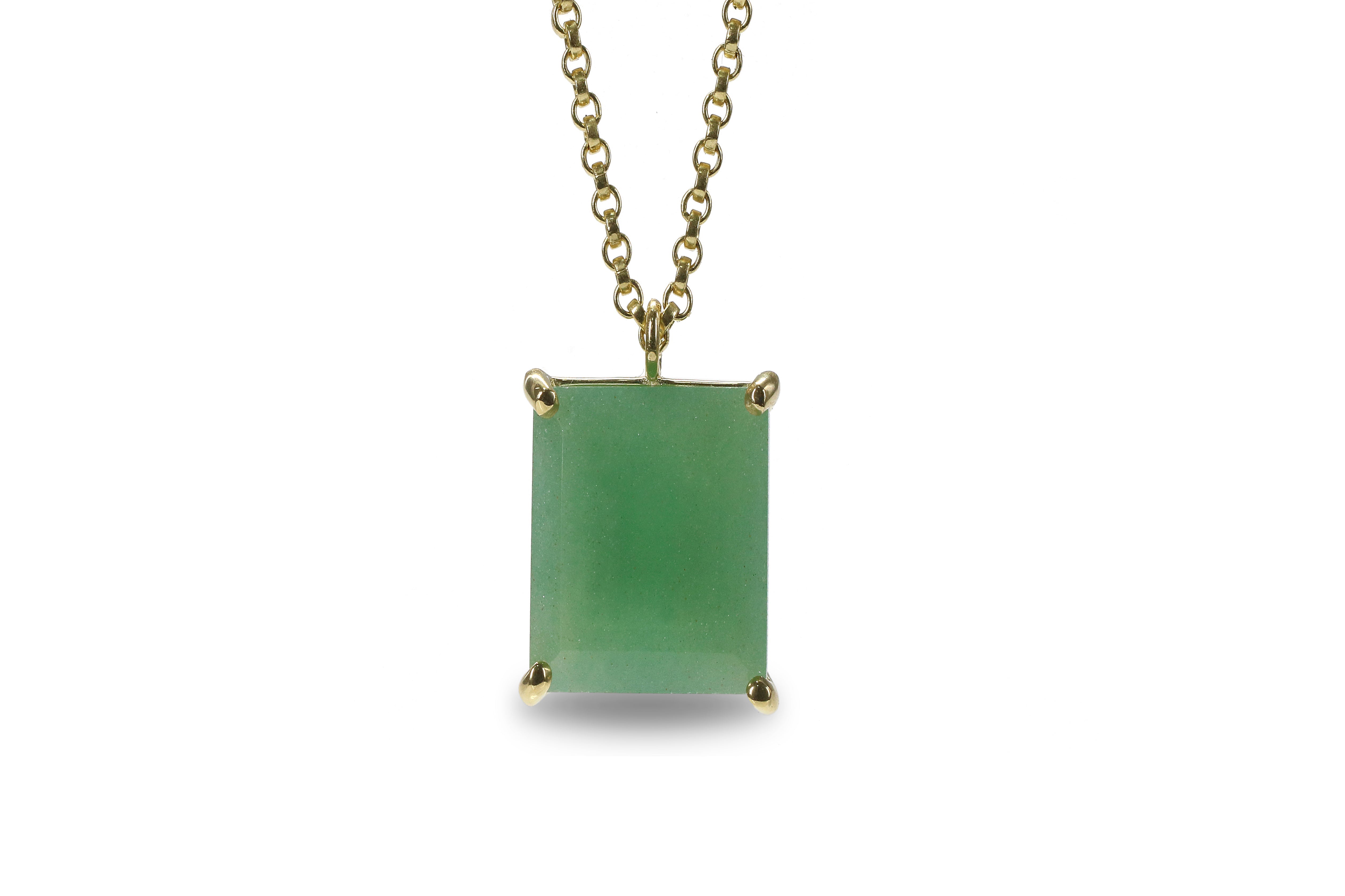Green Aventurine Rectangle Pendant Gold Necklace necklaces Anemone Jewelry