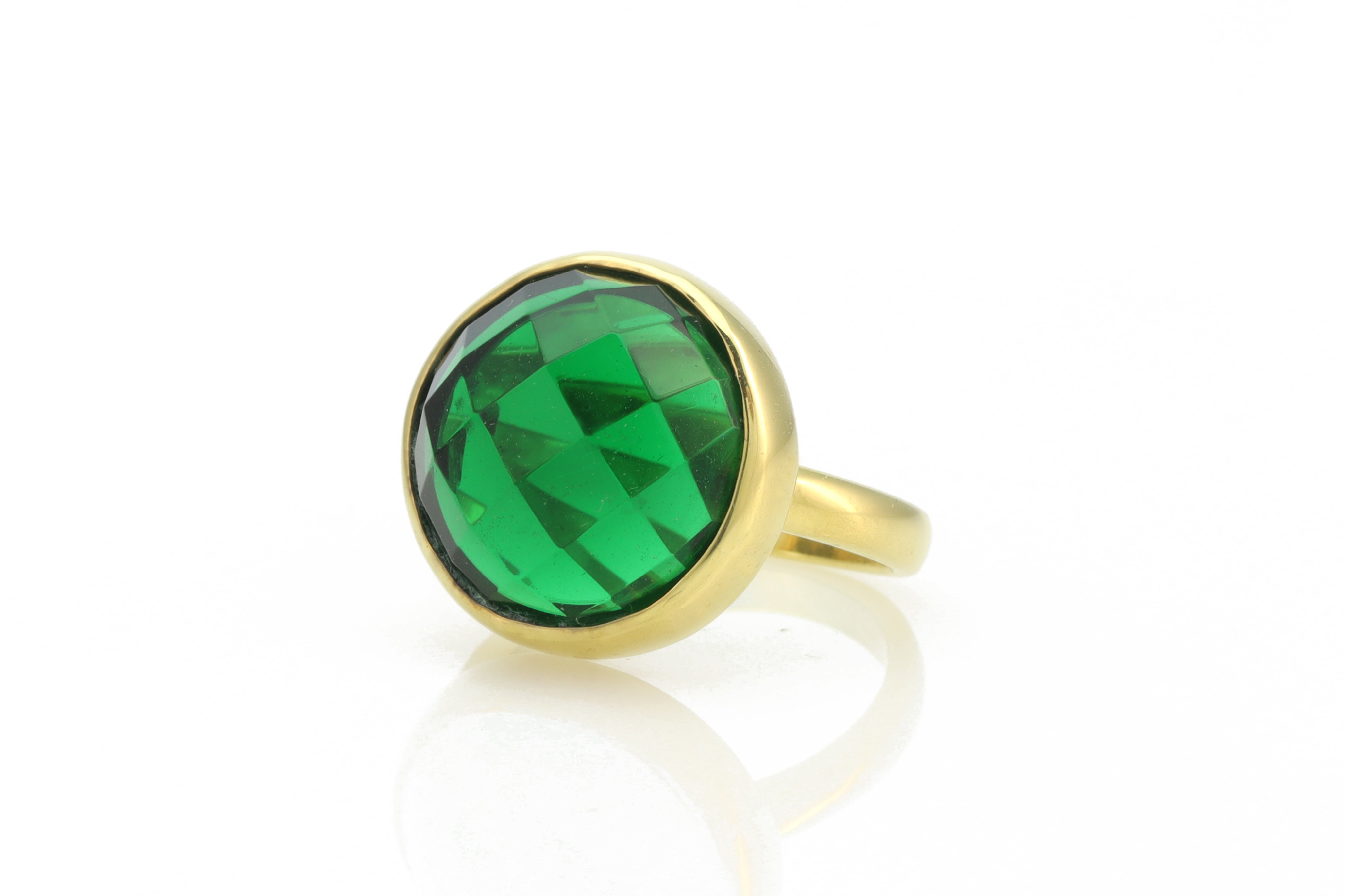Big Statement Emerald Gemstone Gold Bezel Set Ring Rings Anemone Limited