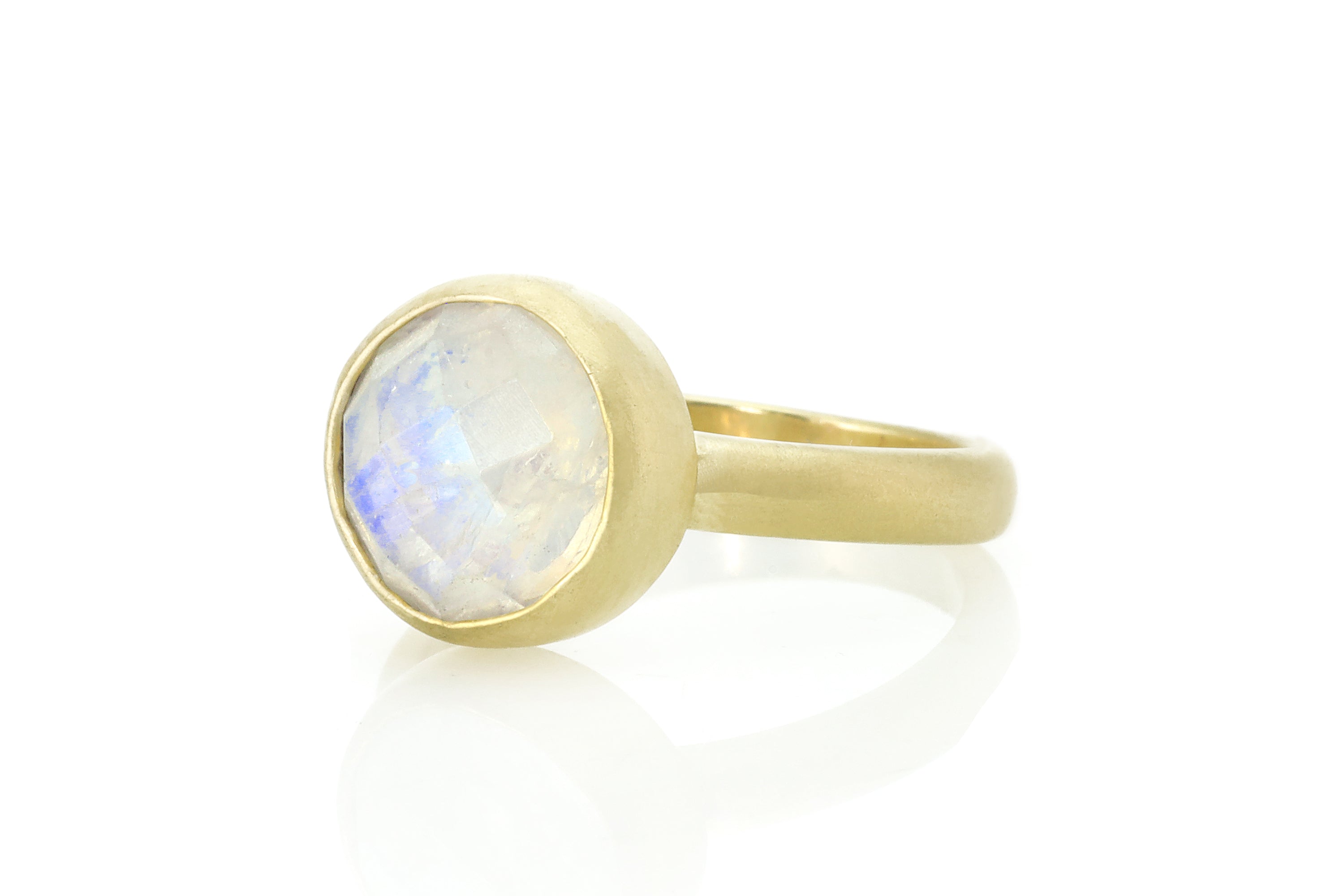 Round 14k Gold Rainbow Moonstone Bezel Set Ring Rings Anemone Limited