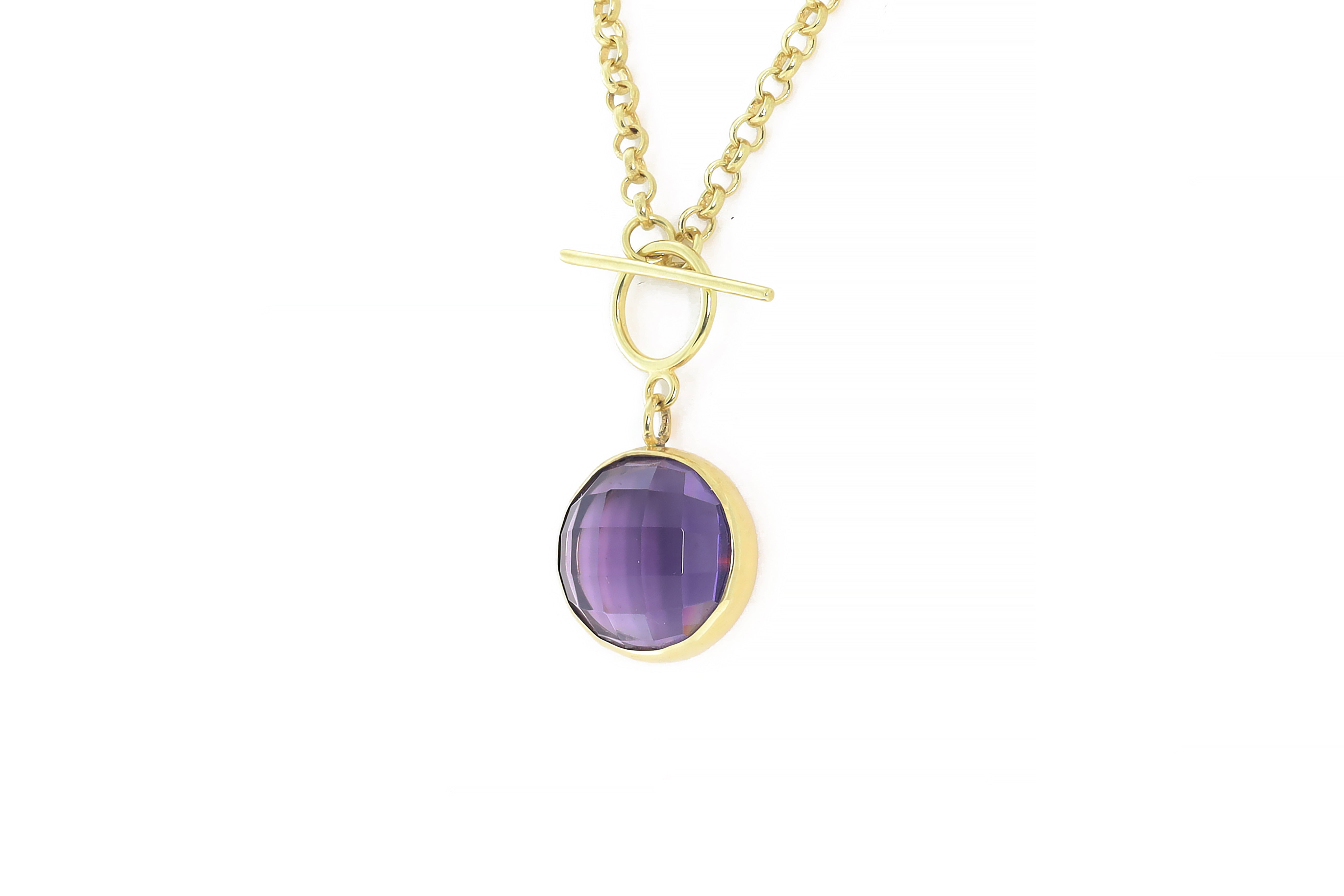Toggle Clasp Necklace with Round Bezel Set Amethyst Pendant necklaces Anemone Limited