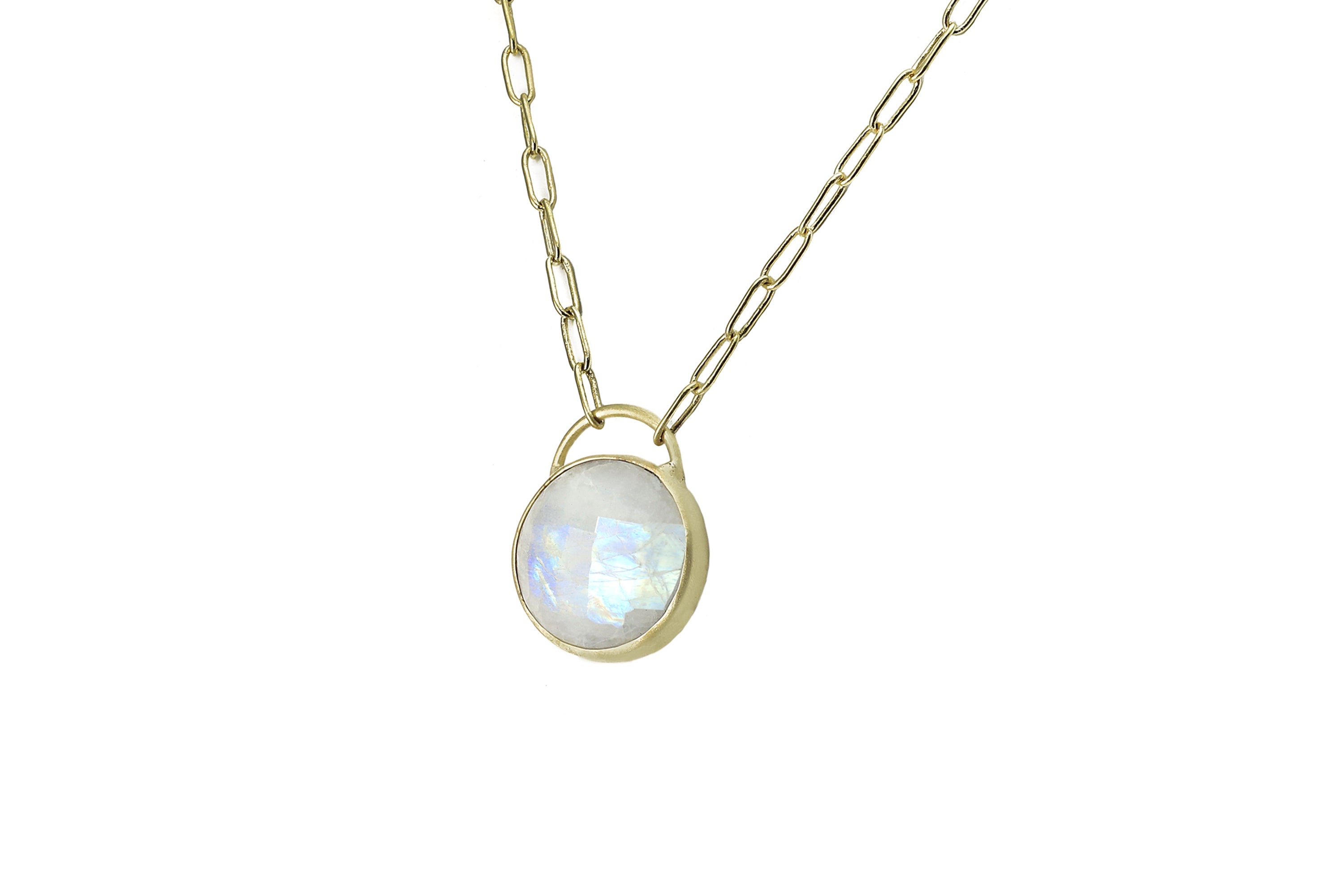 Chic Bezel Set Gold Purse Inspired Moonstone Pendant Necklace necklaces Anemone Limited