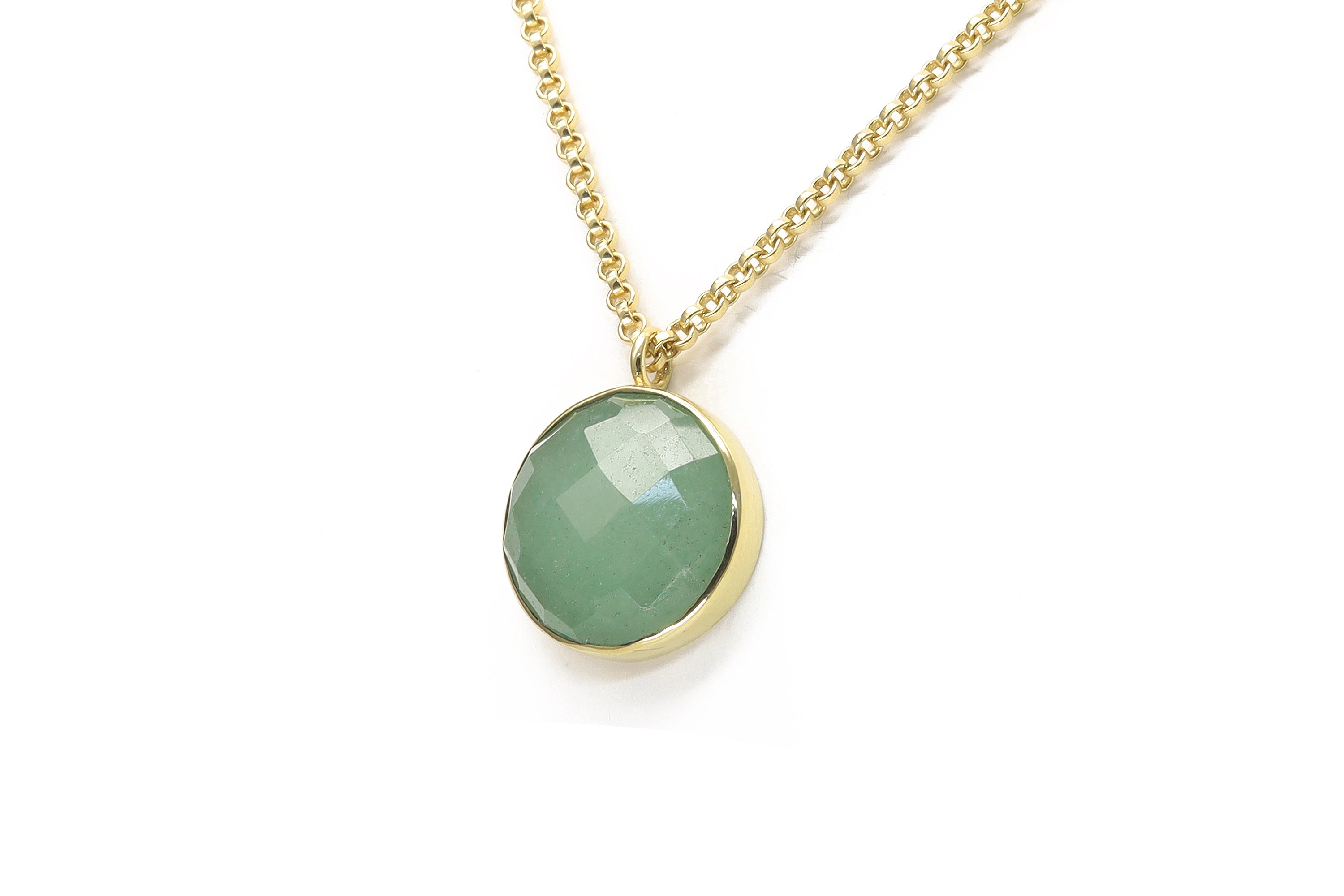 Green Aventurine Round Bezel Pendant Necklace necklaces Anemone Limited