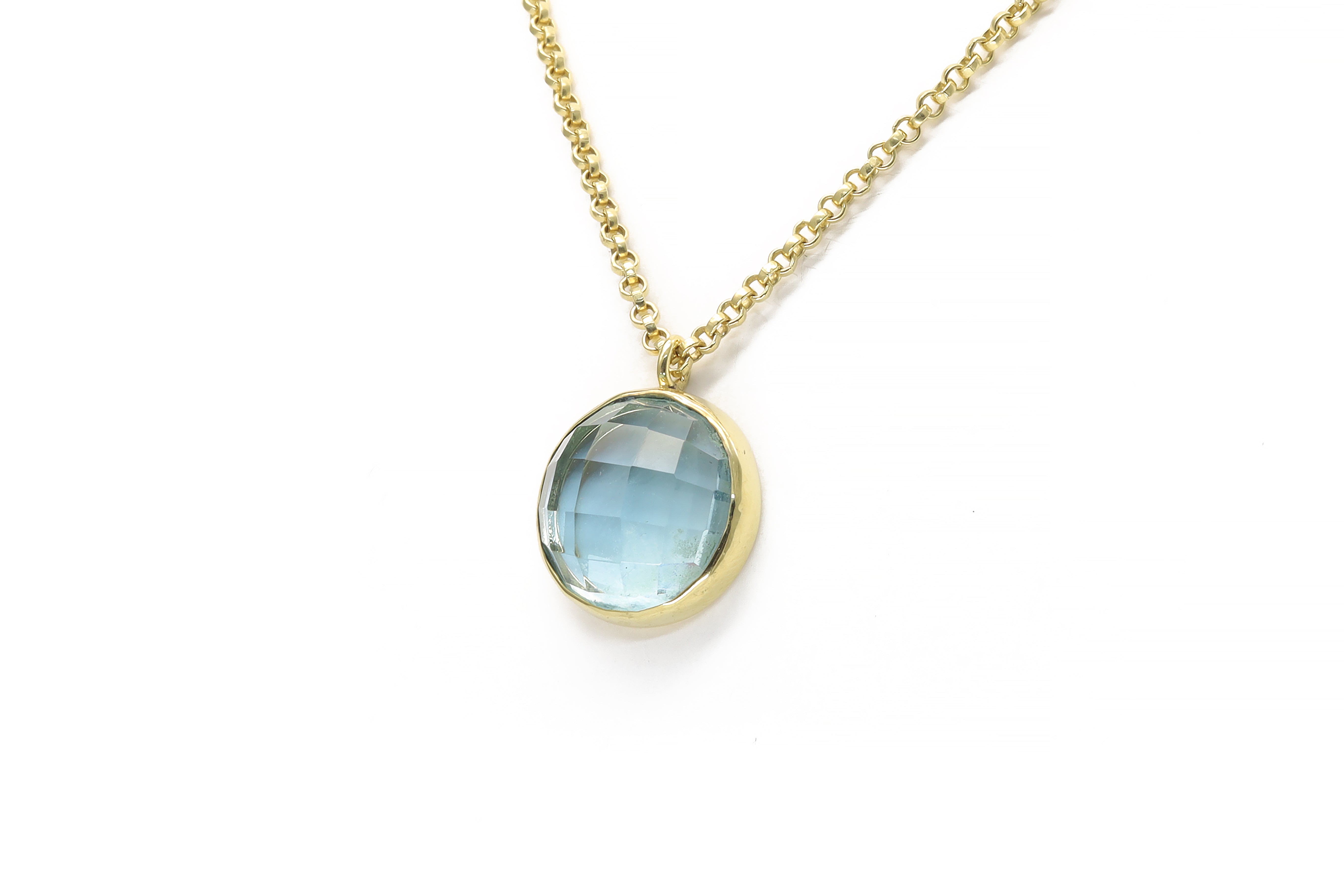 Blue Topaz Round Bezel Pendant Necklace in Gold necklaces Anemone Limited
