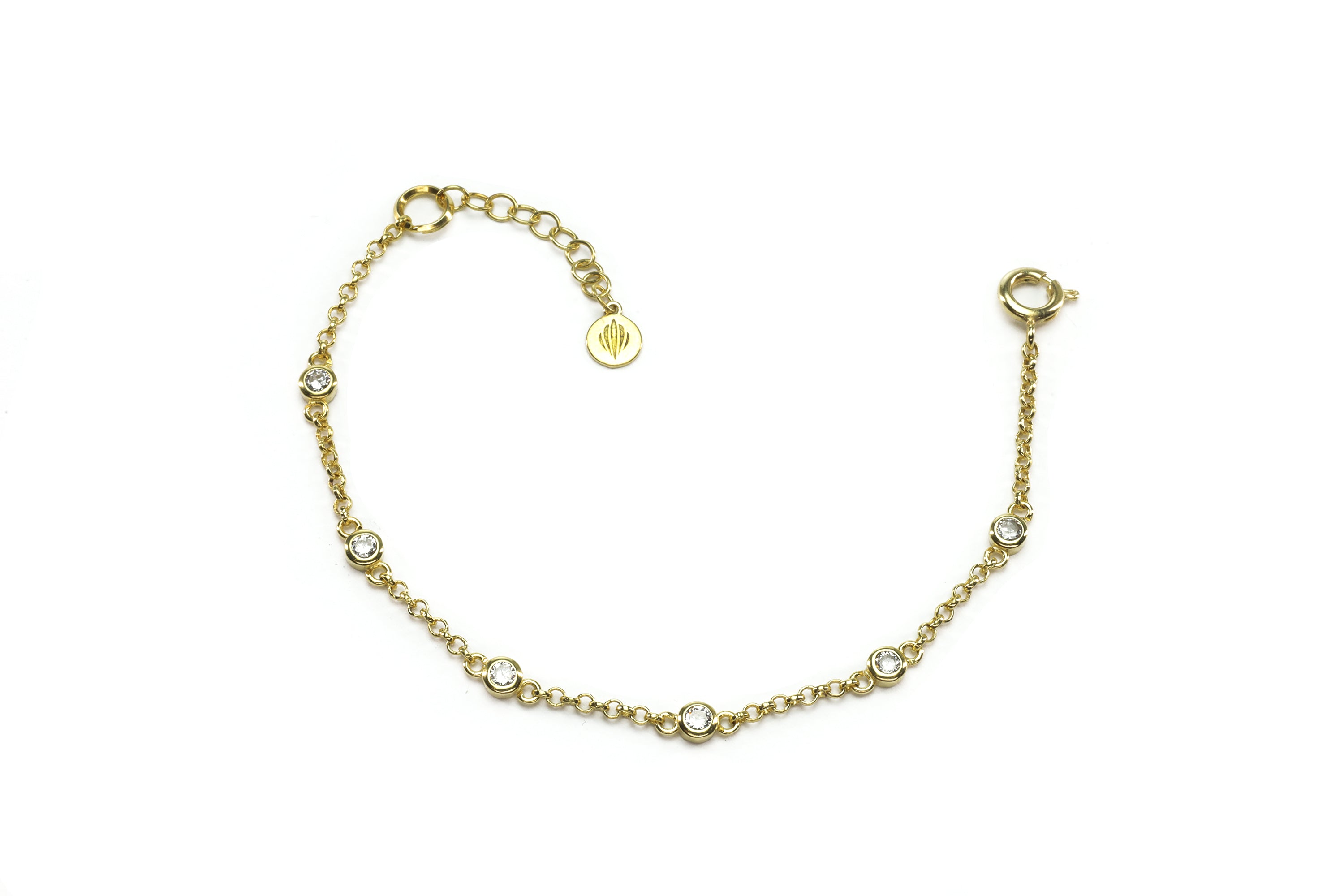 Minimalist Gold Chain Bracelet with Cubic Zirconia Charms Bracelets Anemone Unique