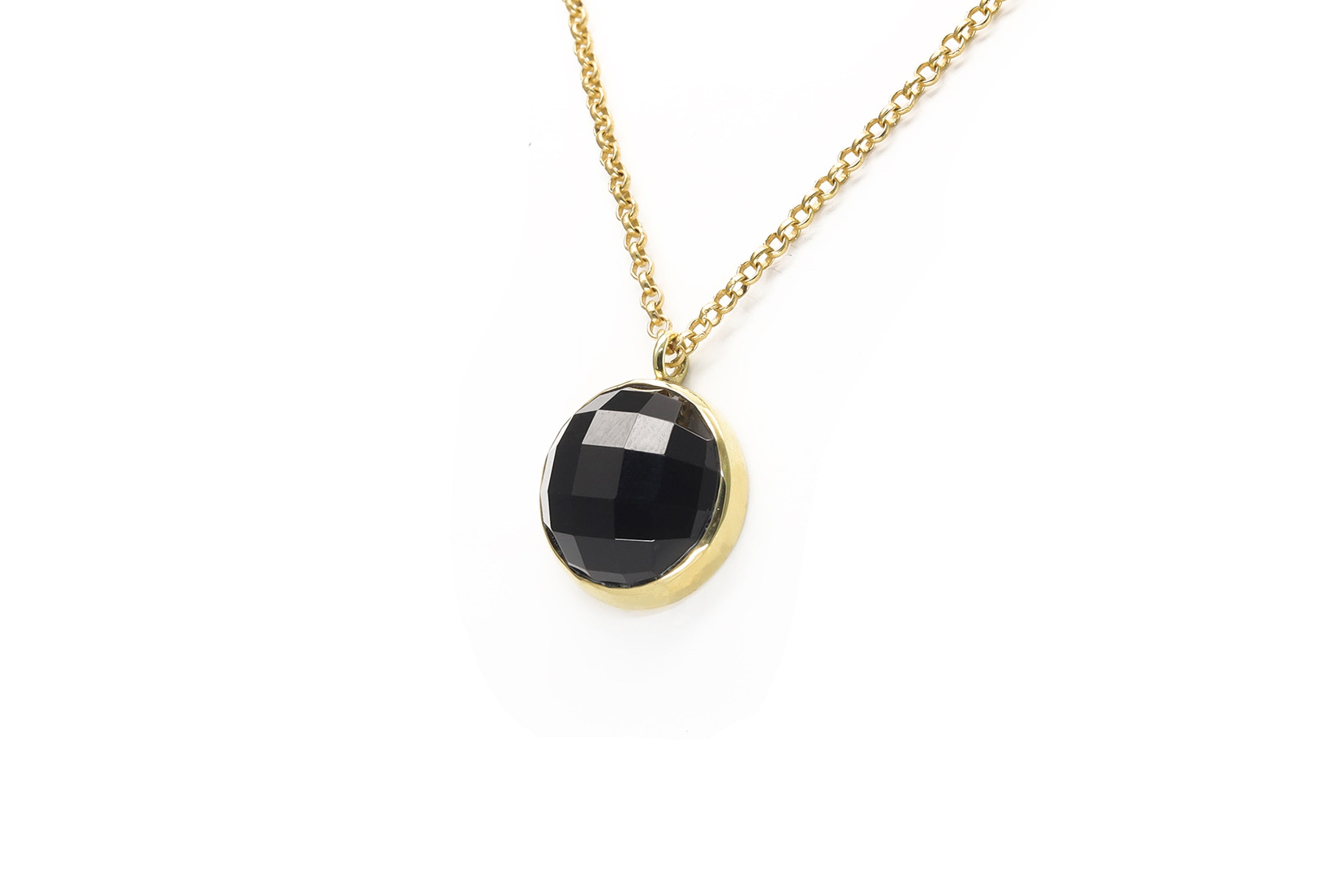 Black Onyx Semiprecious Long Gold Pendant Necklace necklaces Anemone Limited