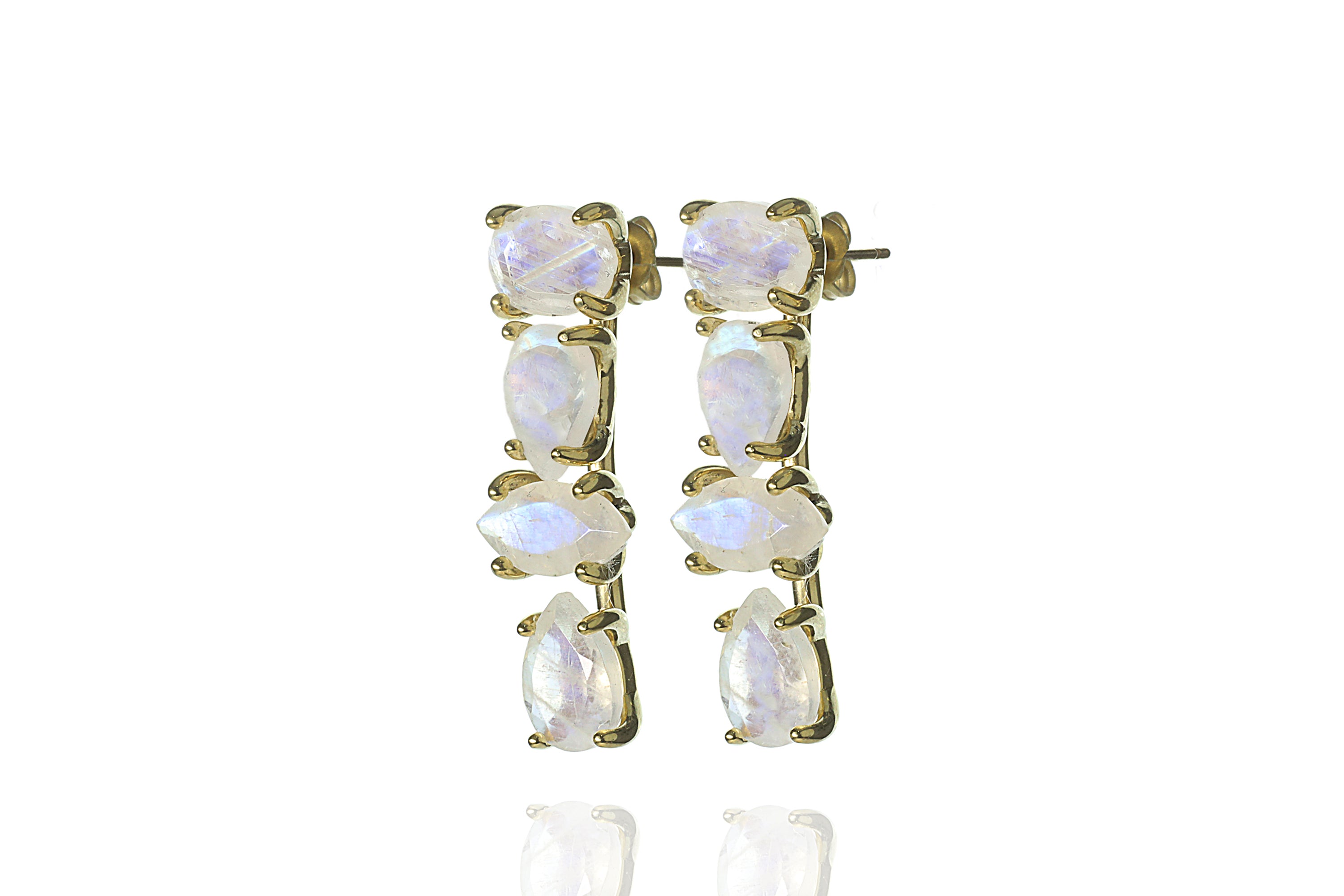 Multistone Rainbow Moonstone Prong Gold Earrings Earrings Anemone Unique