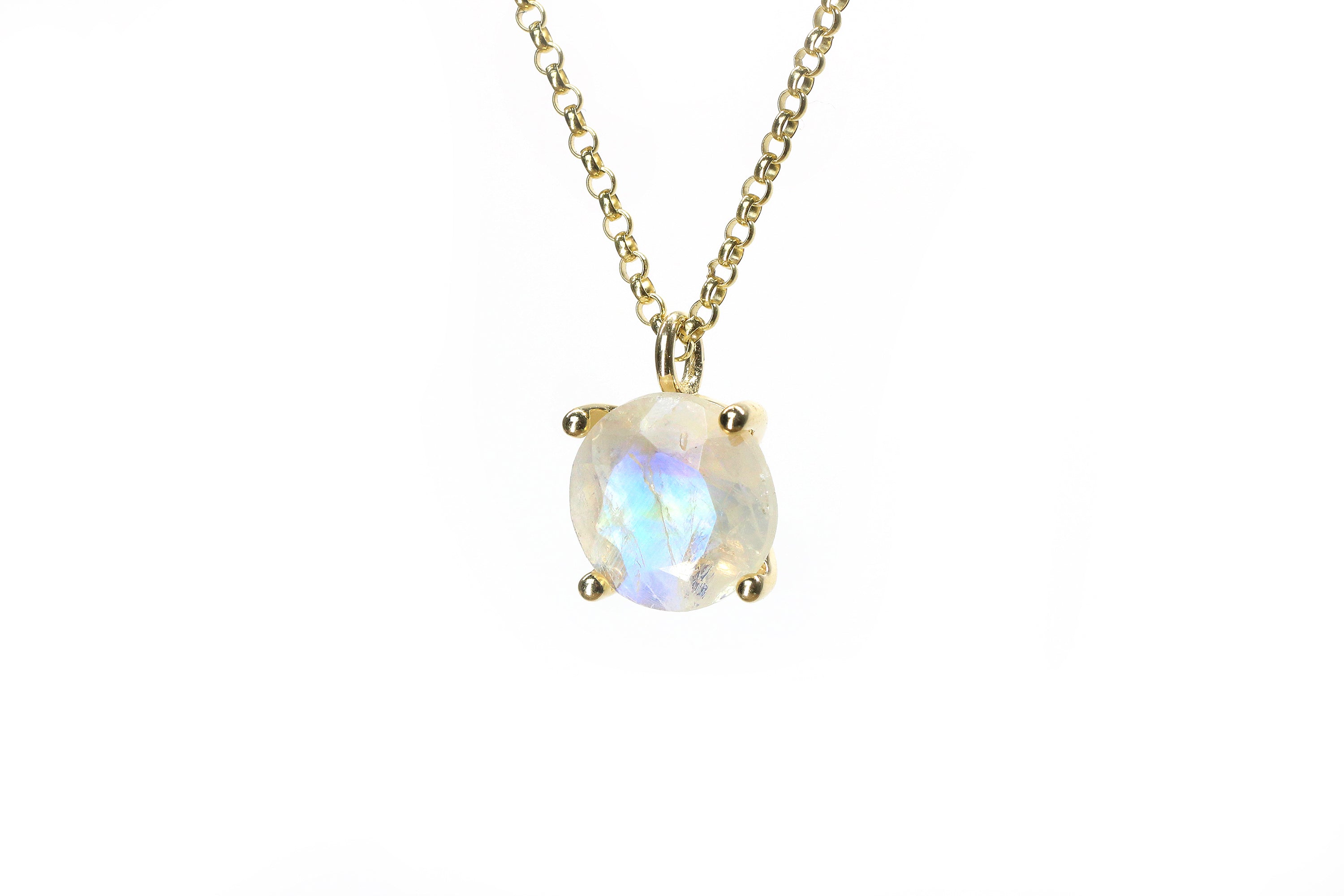 Gold Rainbow Moonstone Gemstone Necklace necklaces Anemone Unique