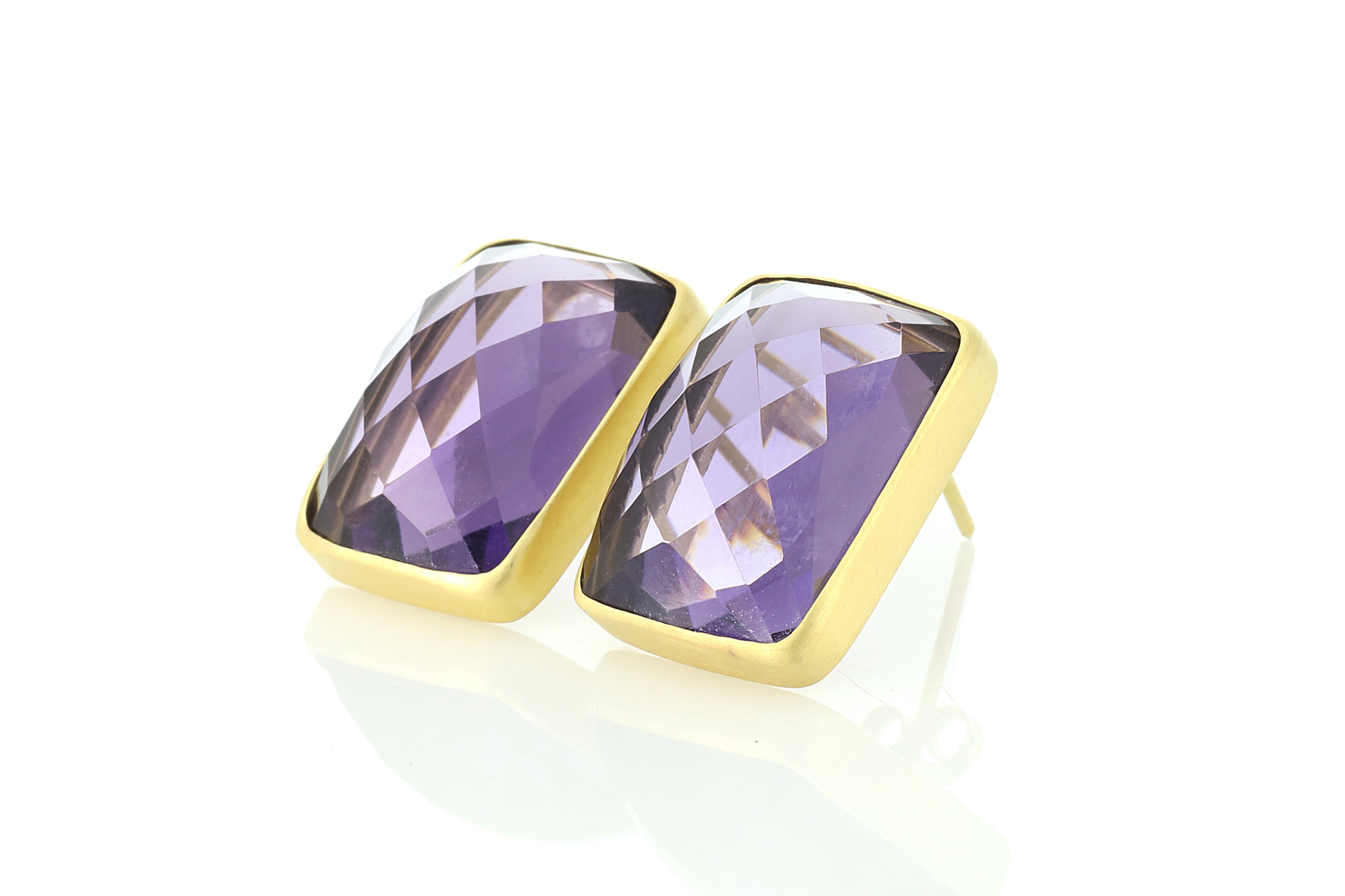 Gold Filled Rectangle Amethyst Stud Earrings Earrings Anemone Limited