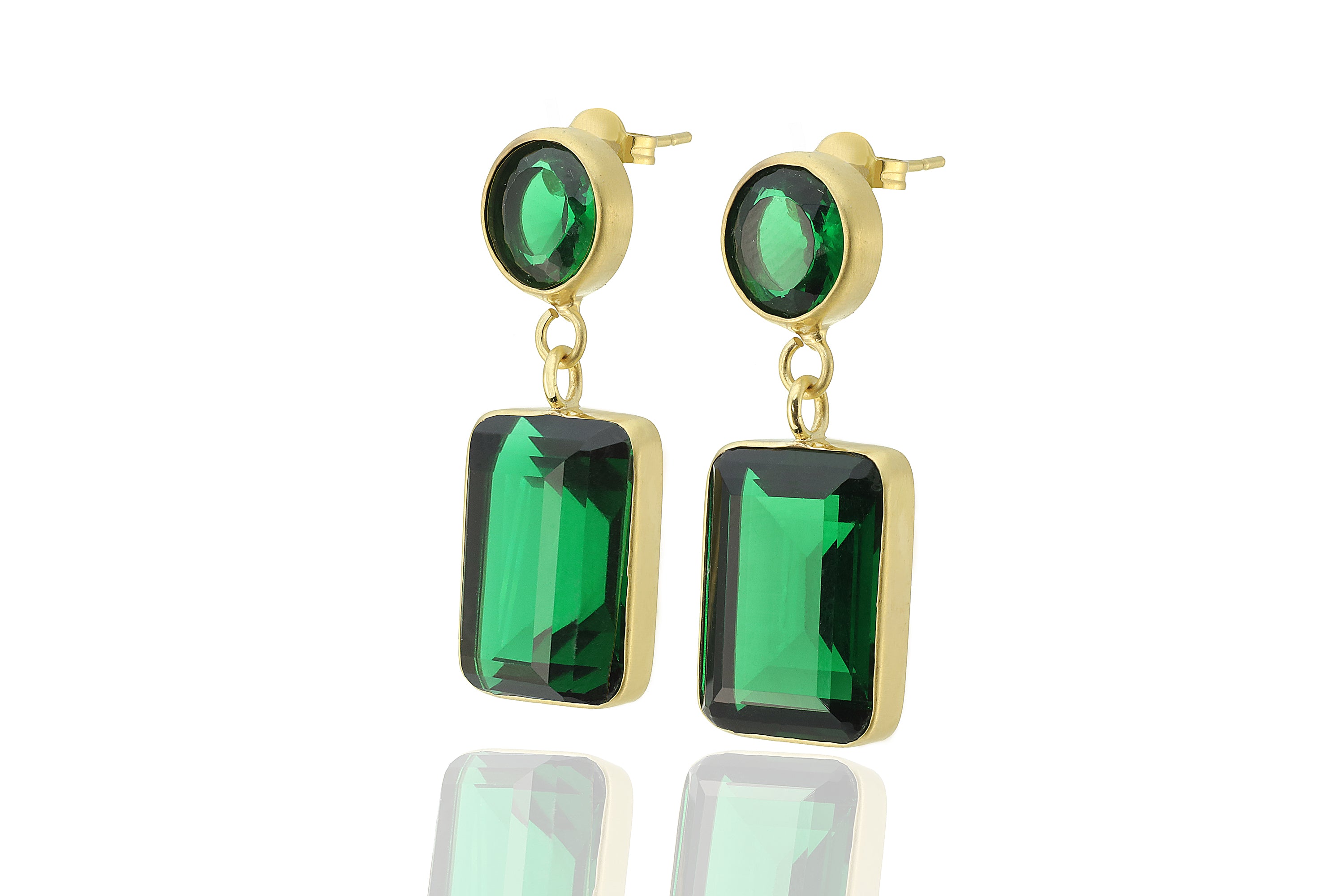 14k Gold Emerald Double Stone Bezel Earrings Earrings Anemone Limited