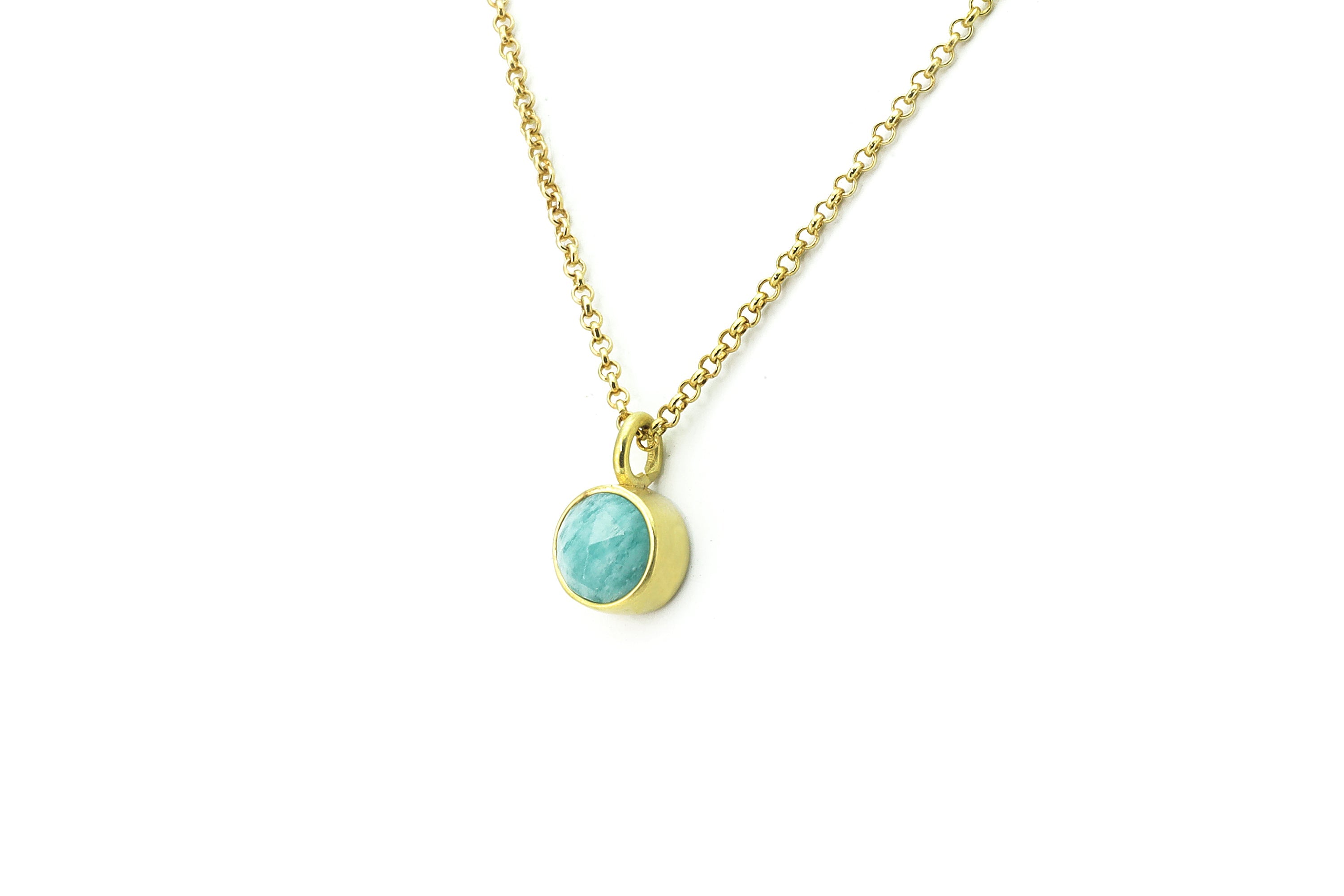 Sky Blue Amazonite Bezel Pendant Necklace in Gold necklaces Anemone Limited
