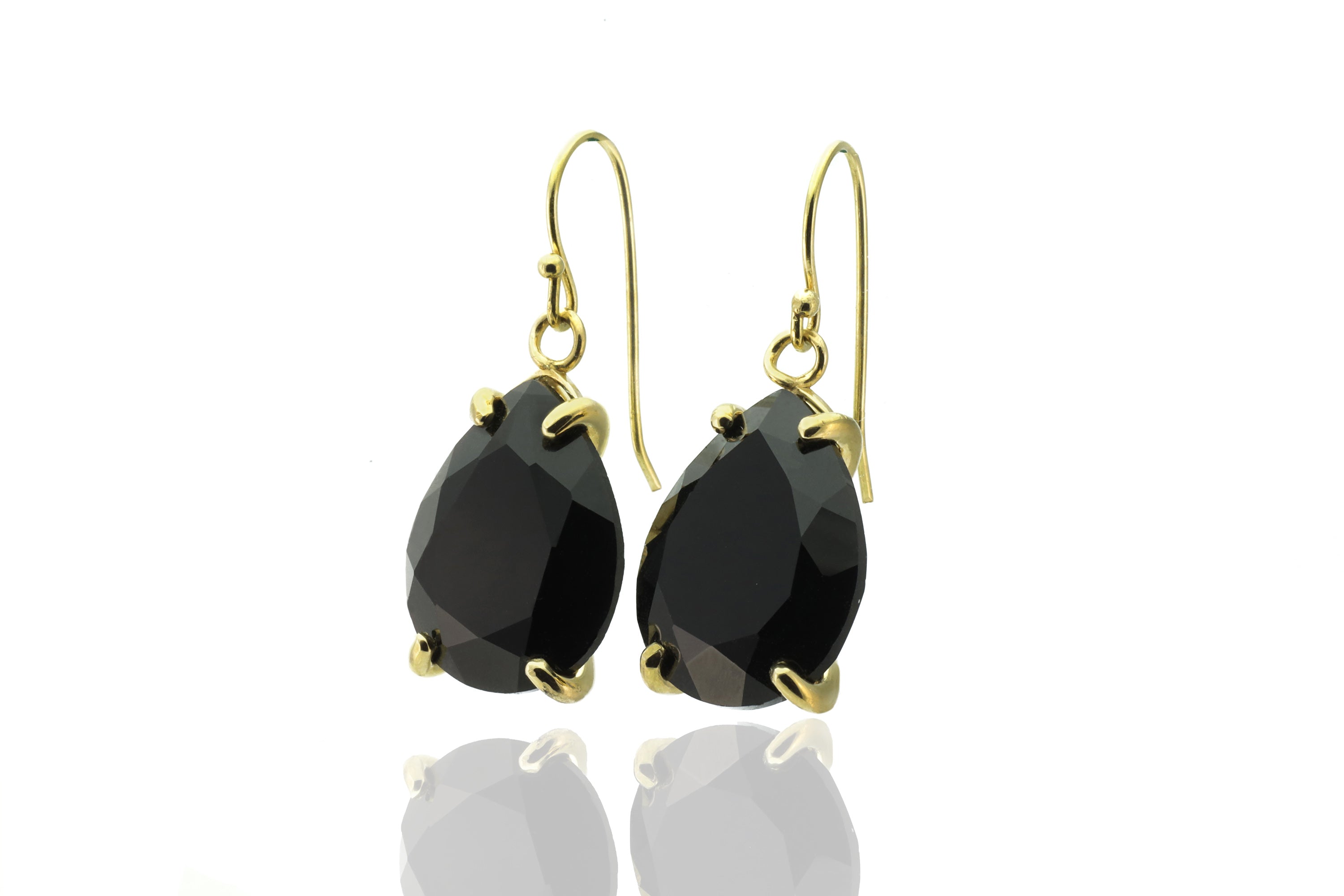 Pear Cut Black Onyx Large Statement Gold Dangle Teardrop Earrings Earrings Anemone Jewelry