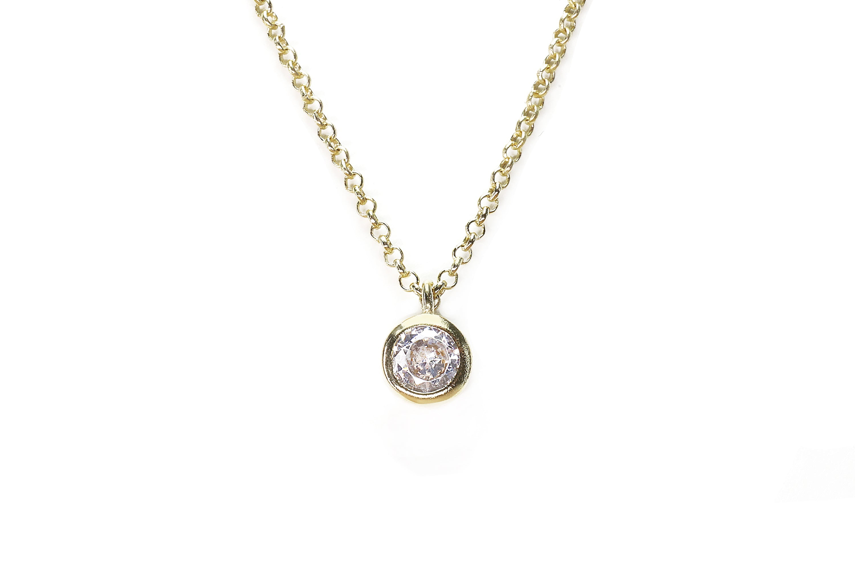 Round Circular Cubic Zirconia Pendant Necklace in 14k Gold necklaces Anemone Unique
