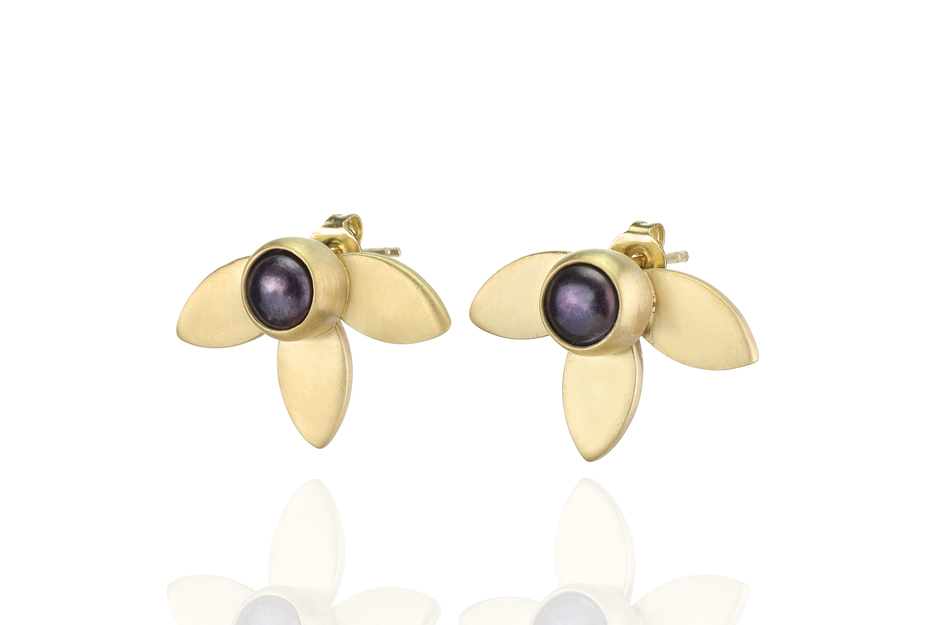 Gold Black Pearl Flower Earrings Earrings Anemone Limited