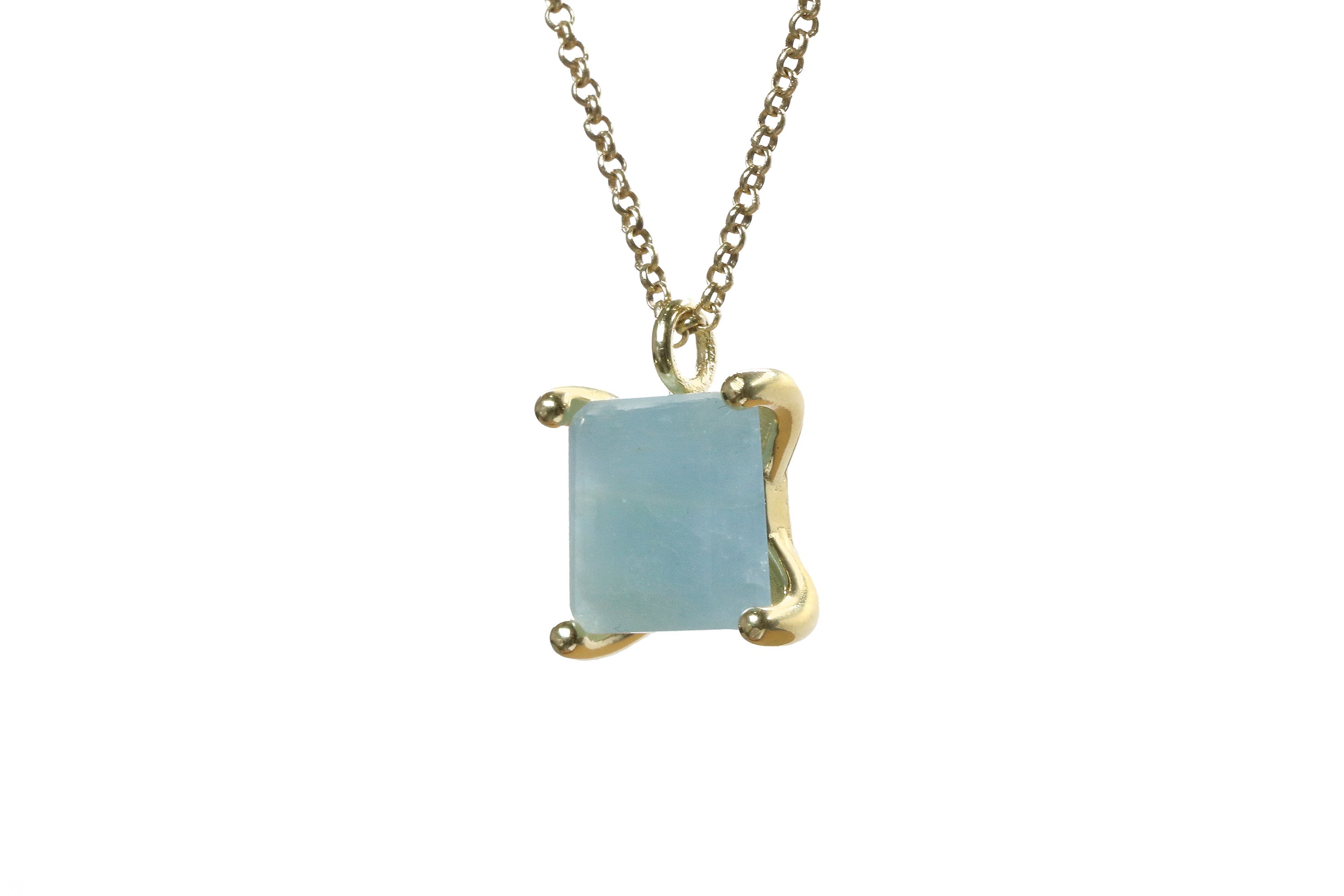 Artisanal Square Aquamarine Gold Necklace necklaces Anemone Unique