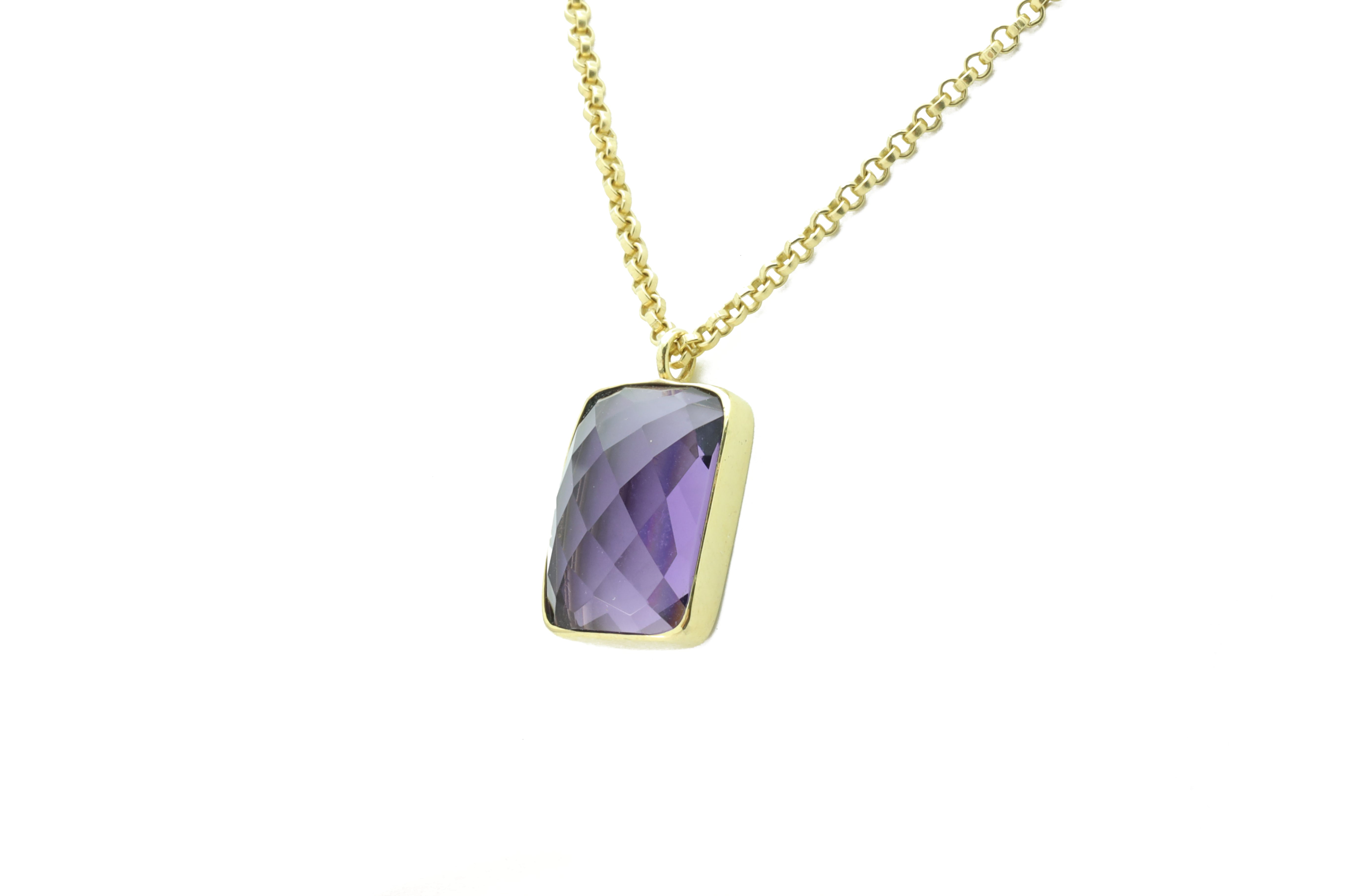 Gold Faceted Rectangle Purple Amethyst Pendant Necklace necklaces Anemone Limited