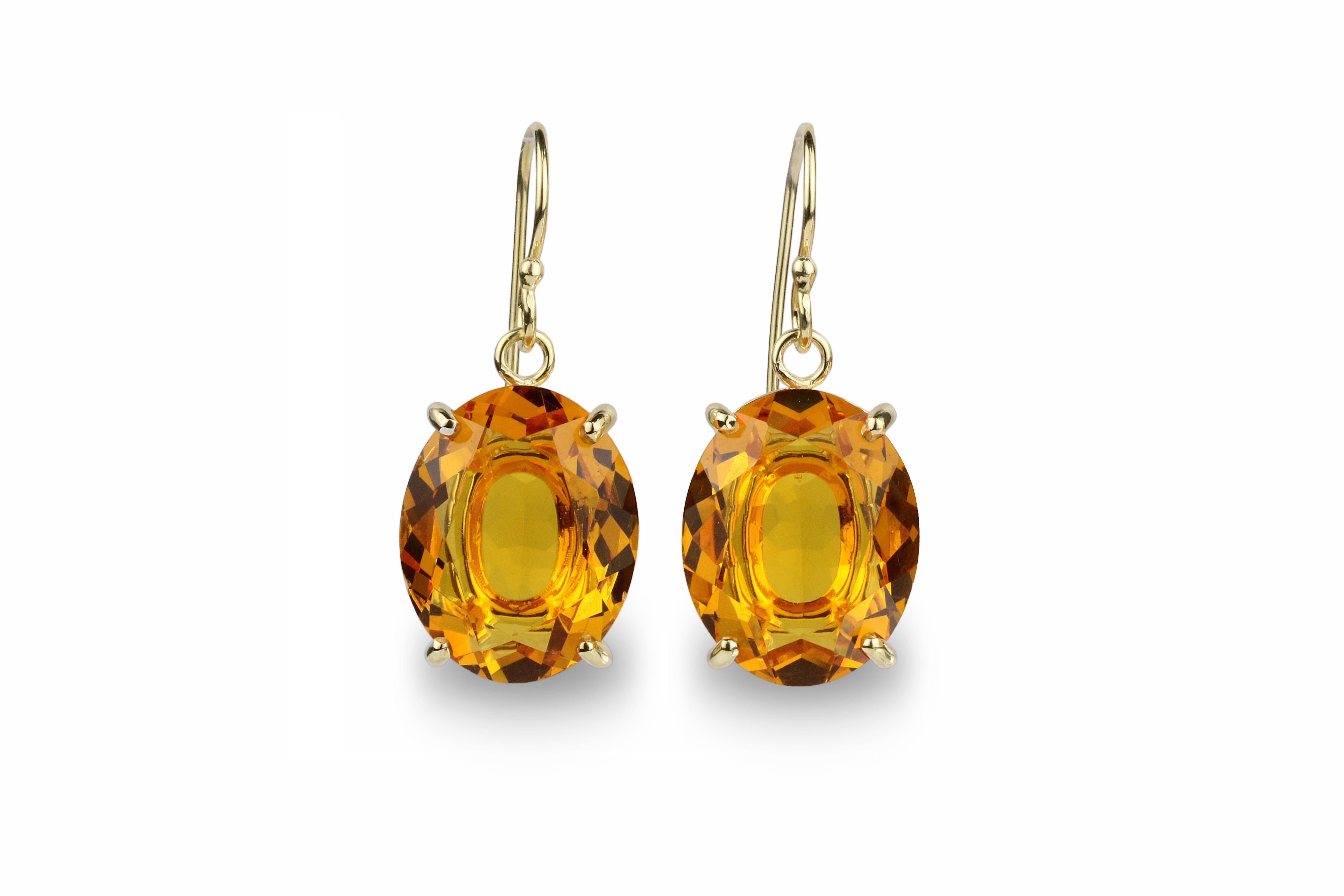 Large Dangling 14k Gold Oval Citrine Earrings Earrings Anemone Jewelry