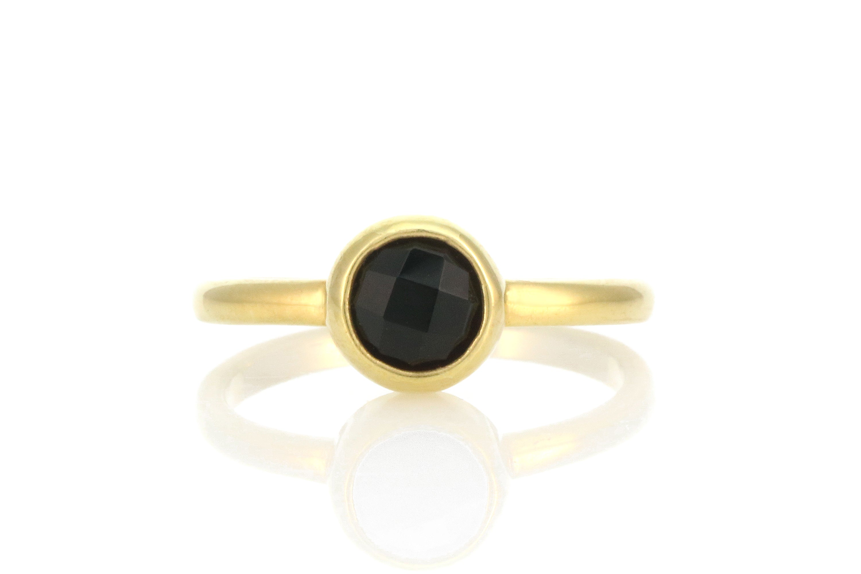 Round Faceted Black Onyx Stackable Bezel Ring Rings Anemone Limited