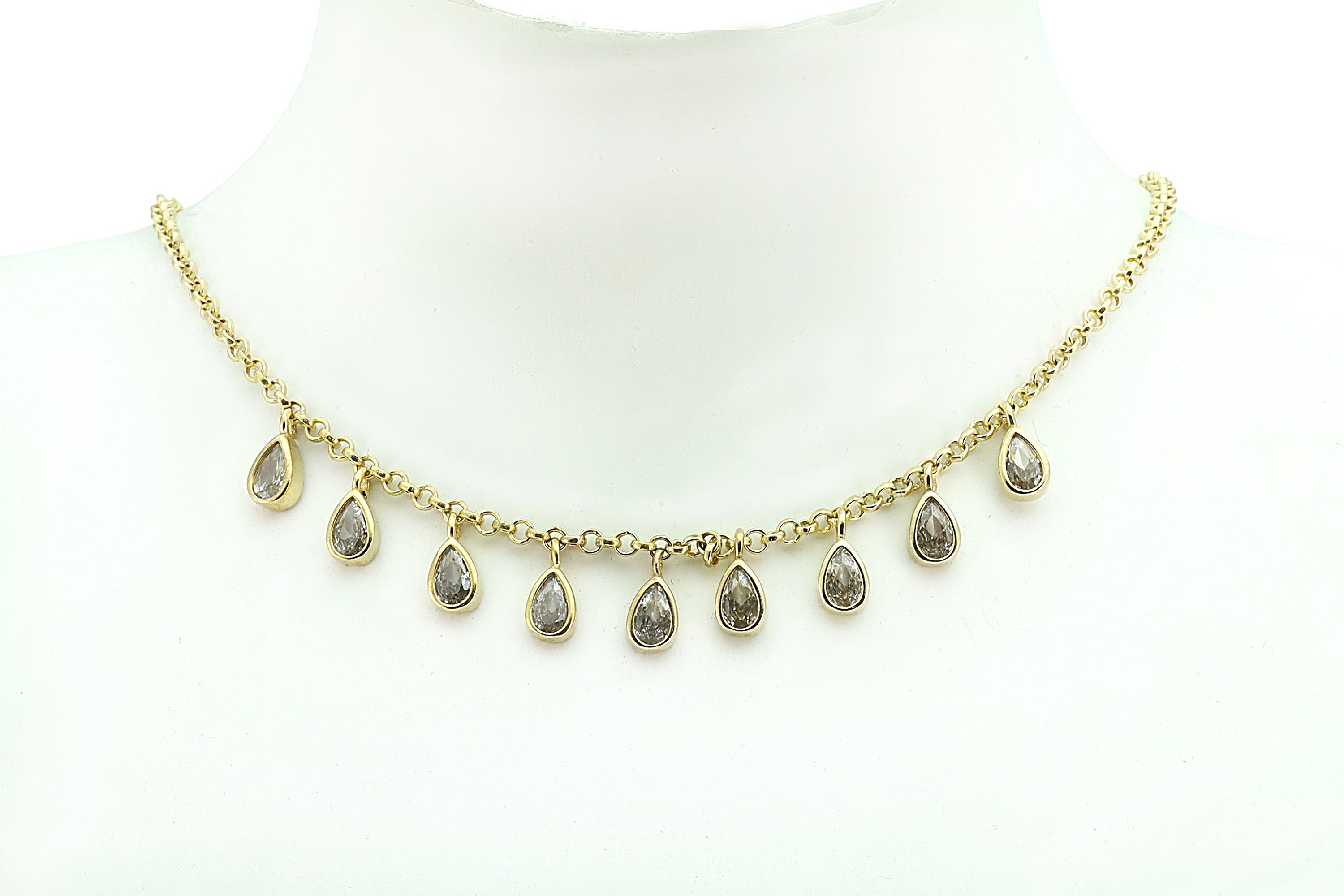 Gold Pear Cubic Zirconia Charms Necklace necklaces Anemone Unique