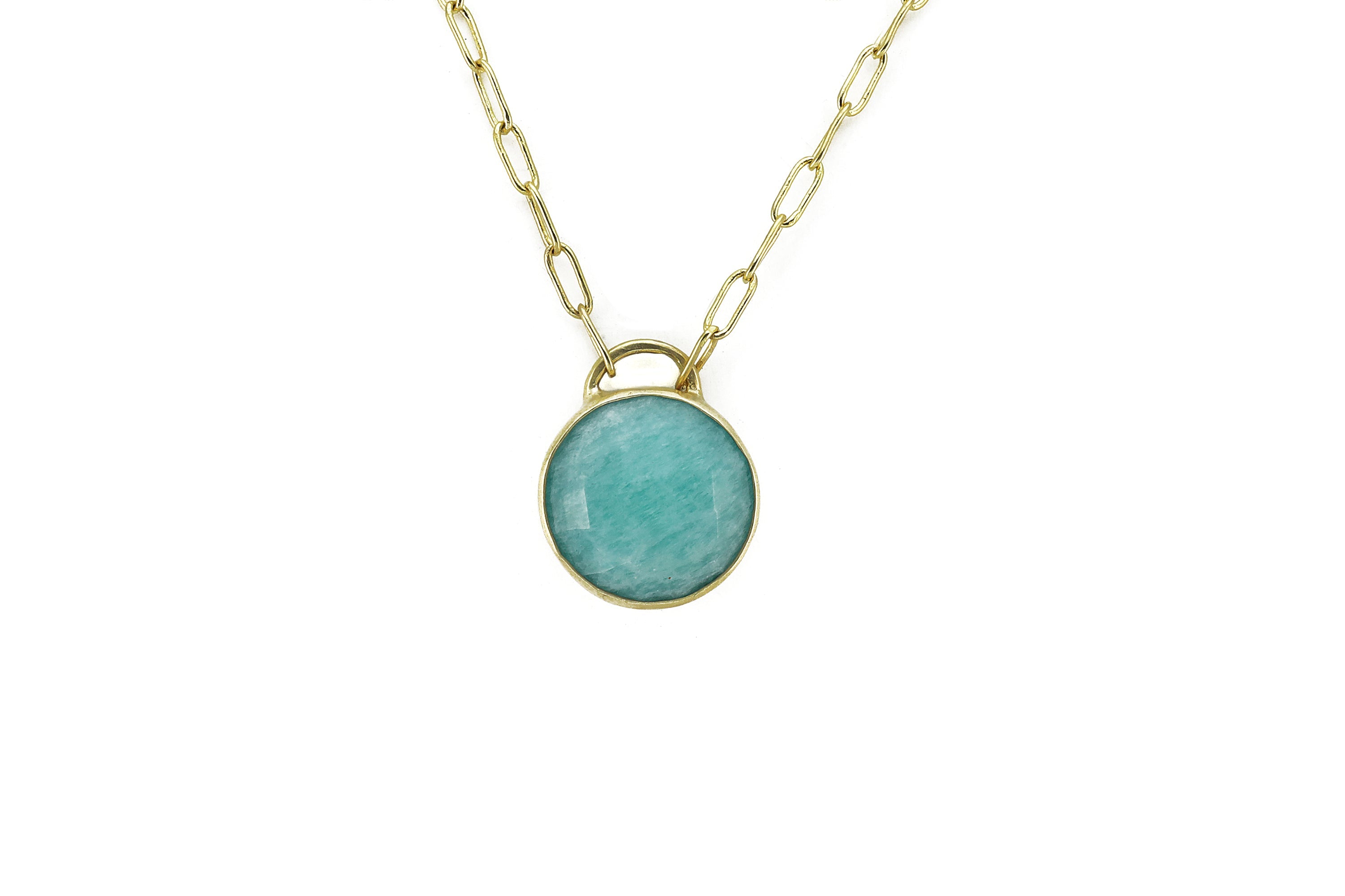 Purse Inspired Blue Amazonite Bezel Set Gold Pendant necklaces Anemone Limited