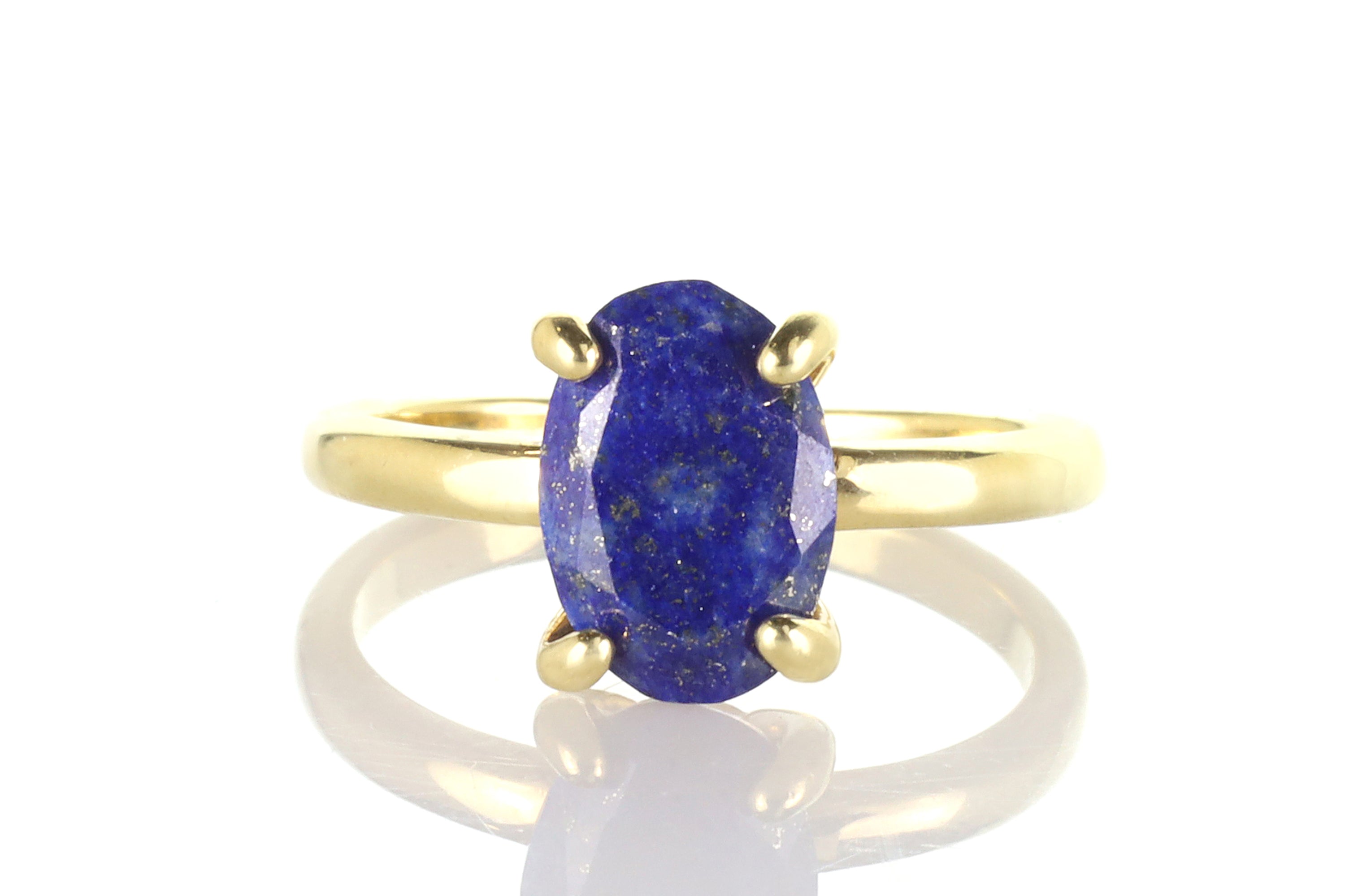 14K Gold Stackable Lapis Oval Gemstone Ring Rings Anemone Unique
