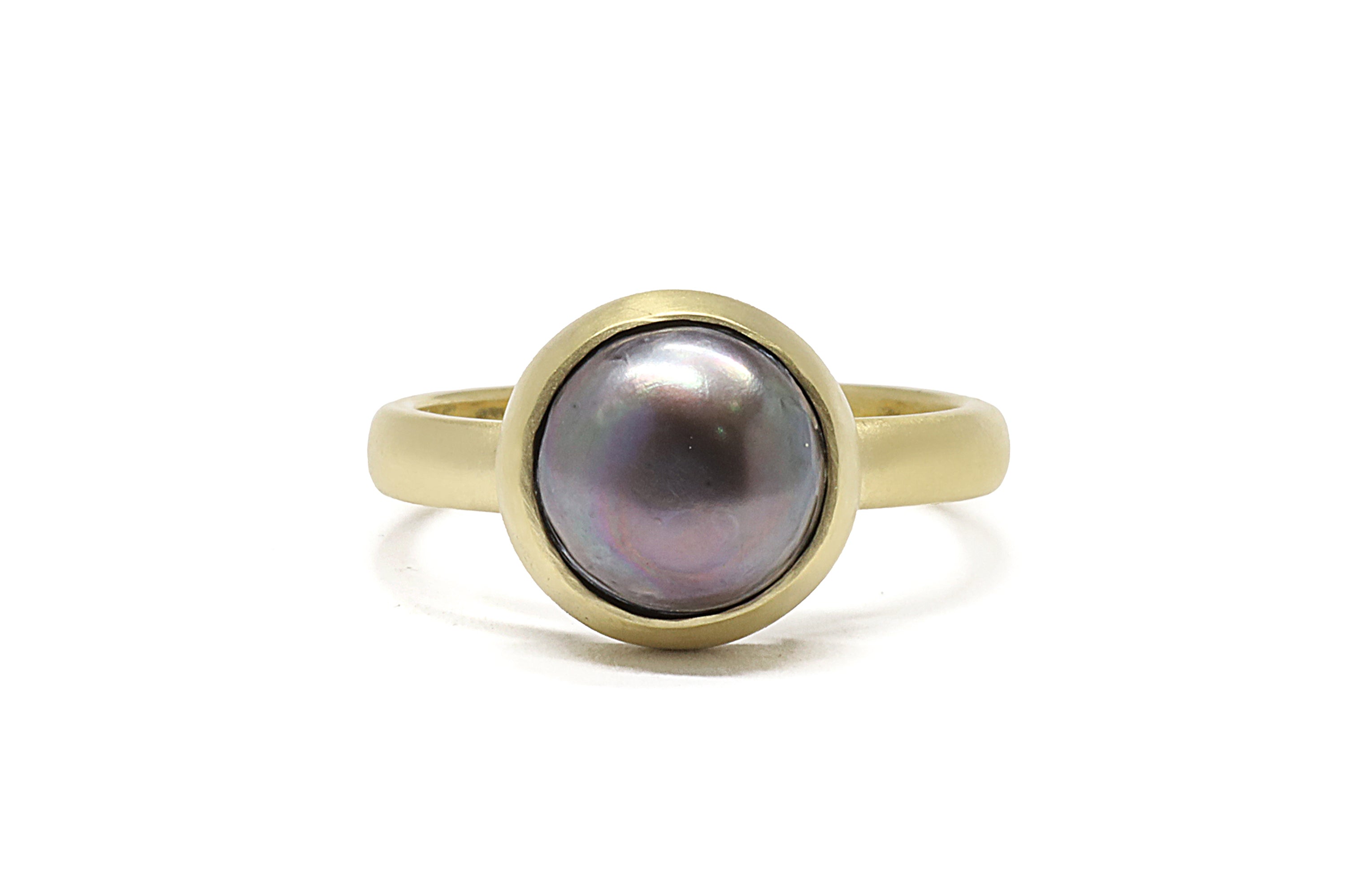 Black Pearl Round Bezel Set Gold Ring Rings Anemone Limited