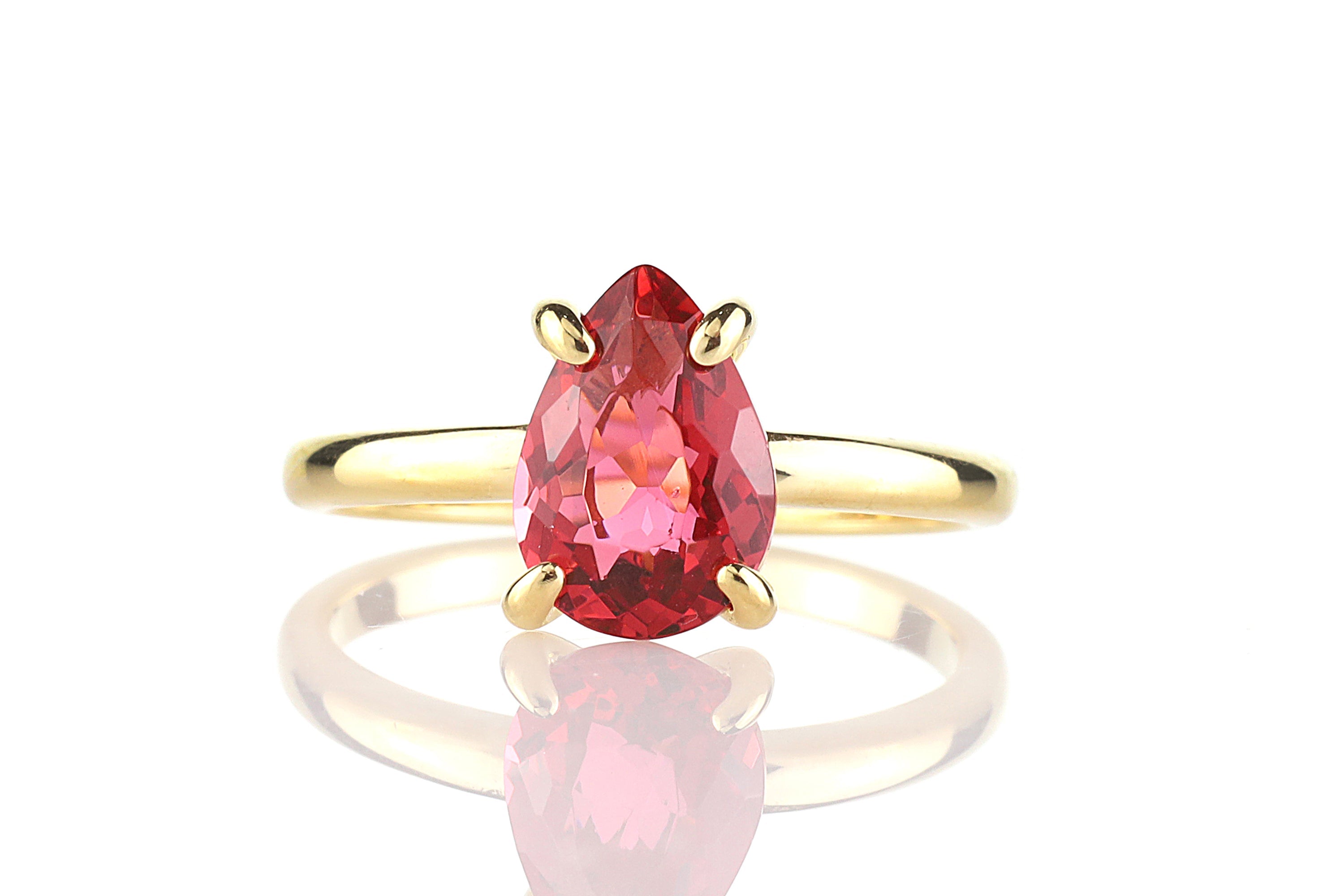 Pear Cut Pink Tourmaline Solitaire 18k Gold Ring Rings Anemone Unique