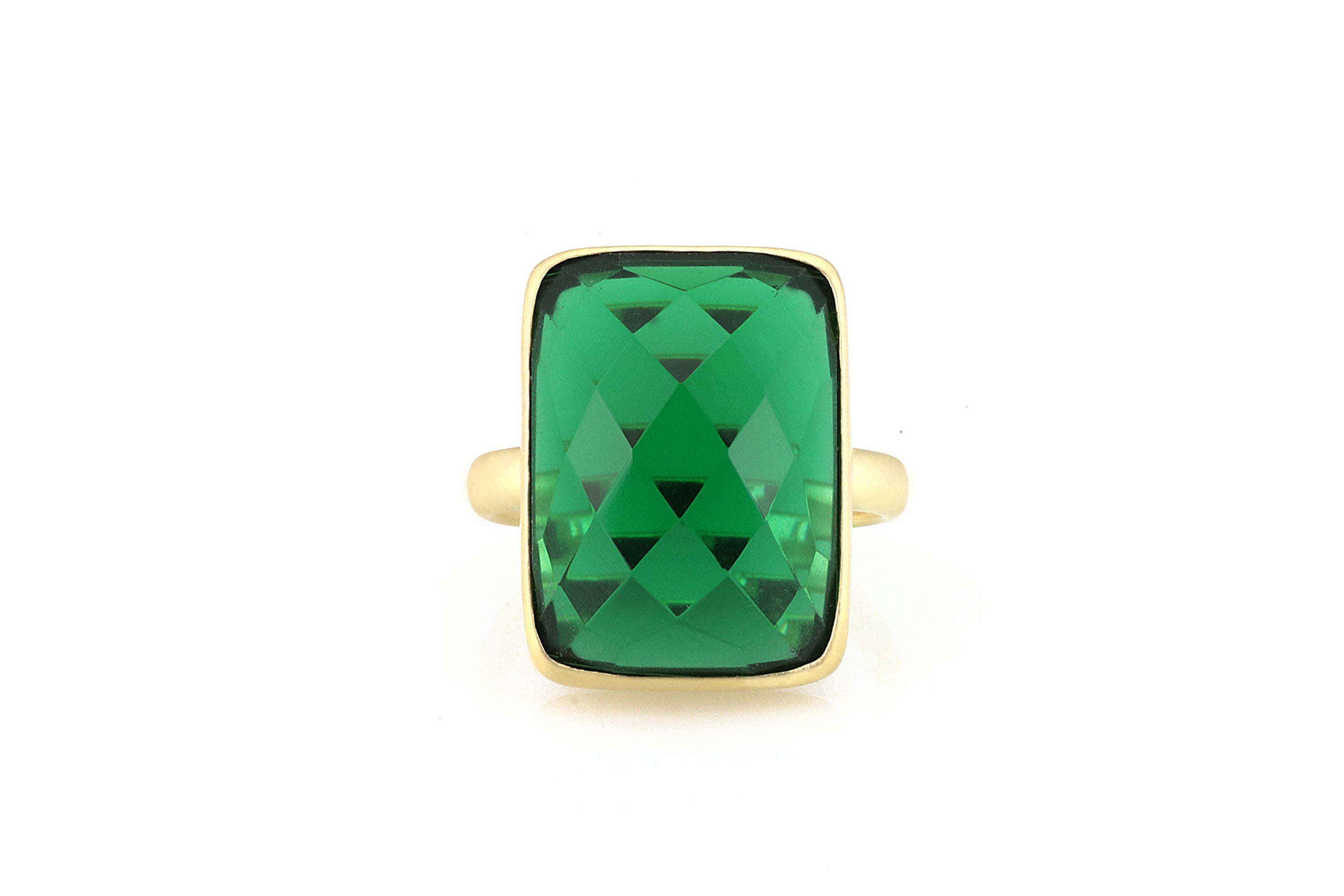 Gold Emerald Rectangle Bezel Set Ring Rings Anemone Limited