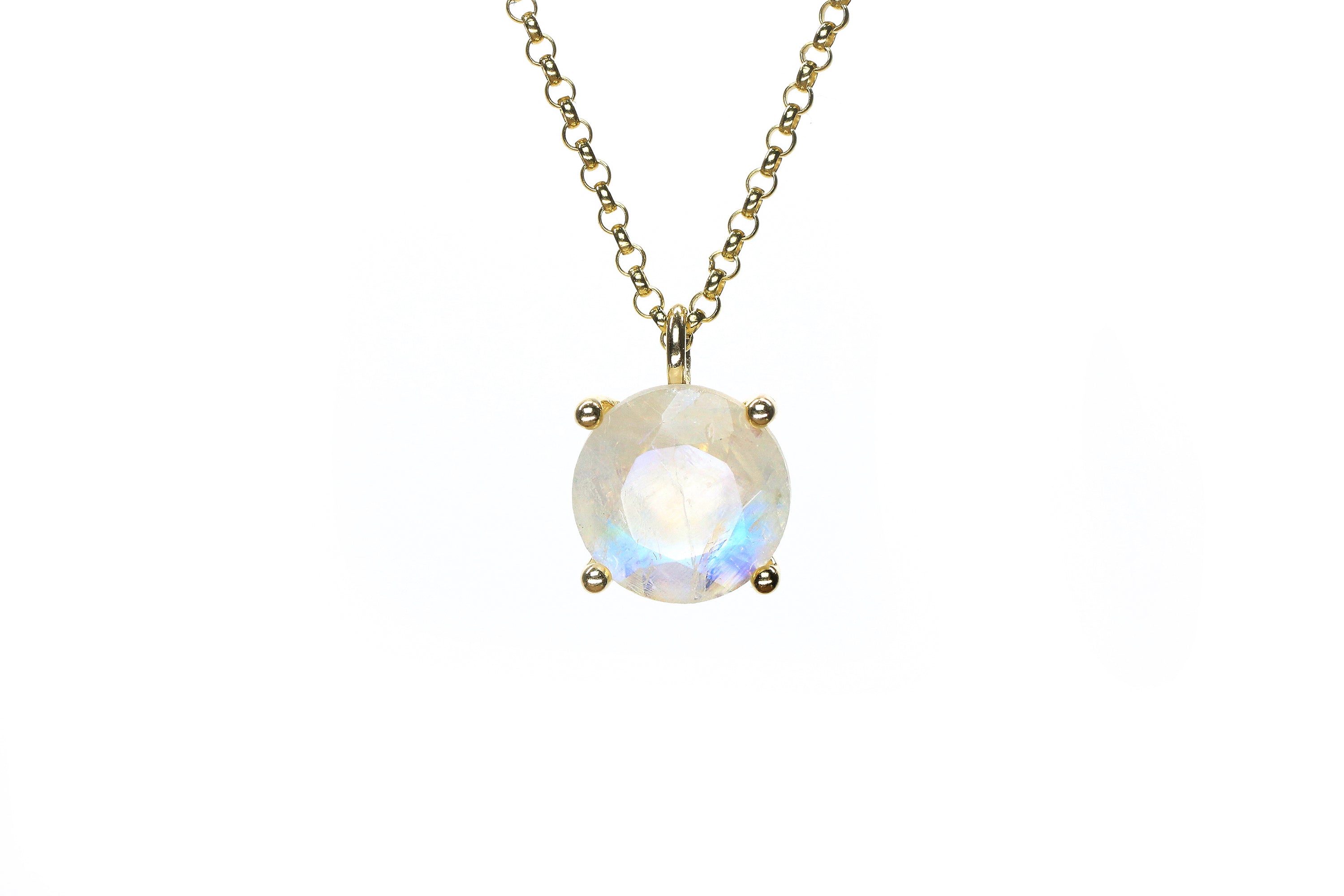 Gold Rainbow Moonstone Gemstone Necklace necklaces Anemone Unique
