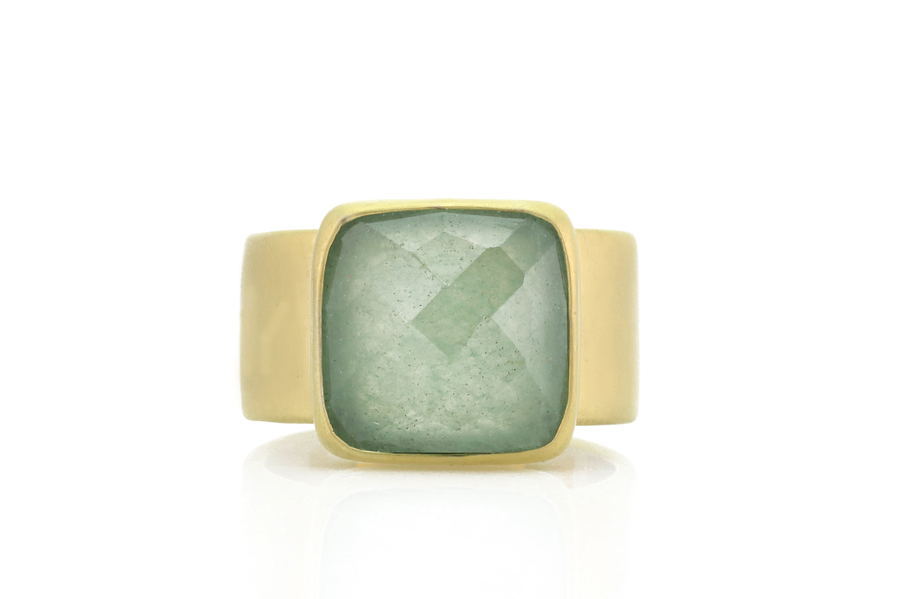 Thick Band Bezel Set Green Aventurine Gold Ring Rings Anemone Limited