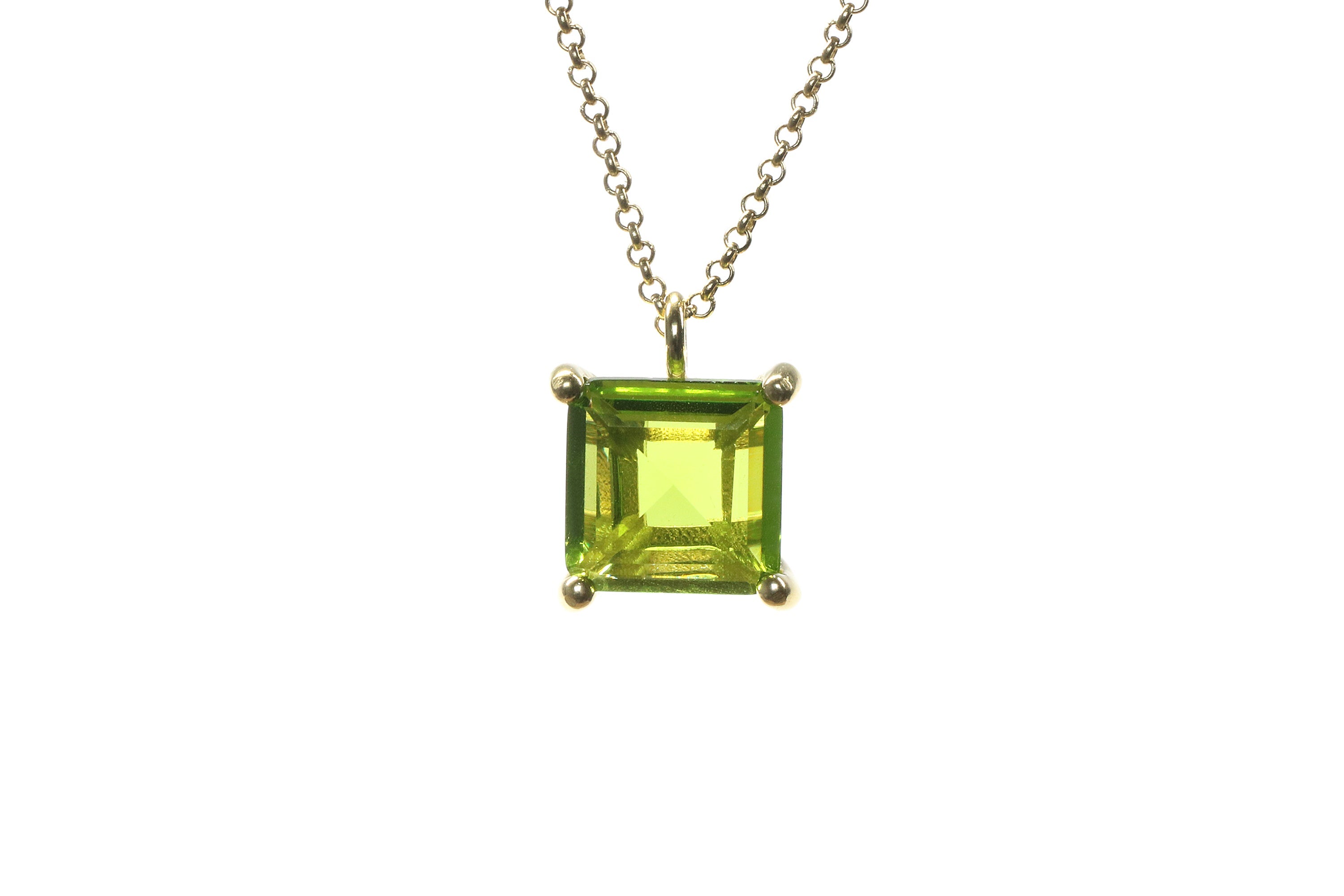 Artisanal Square Peridot Gold Necklace necklaces Anemone Unique