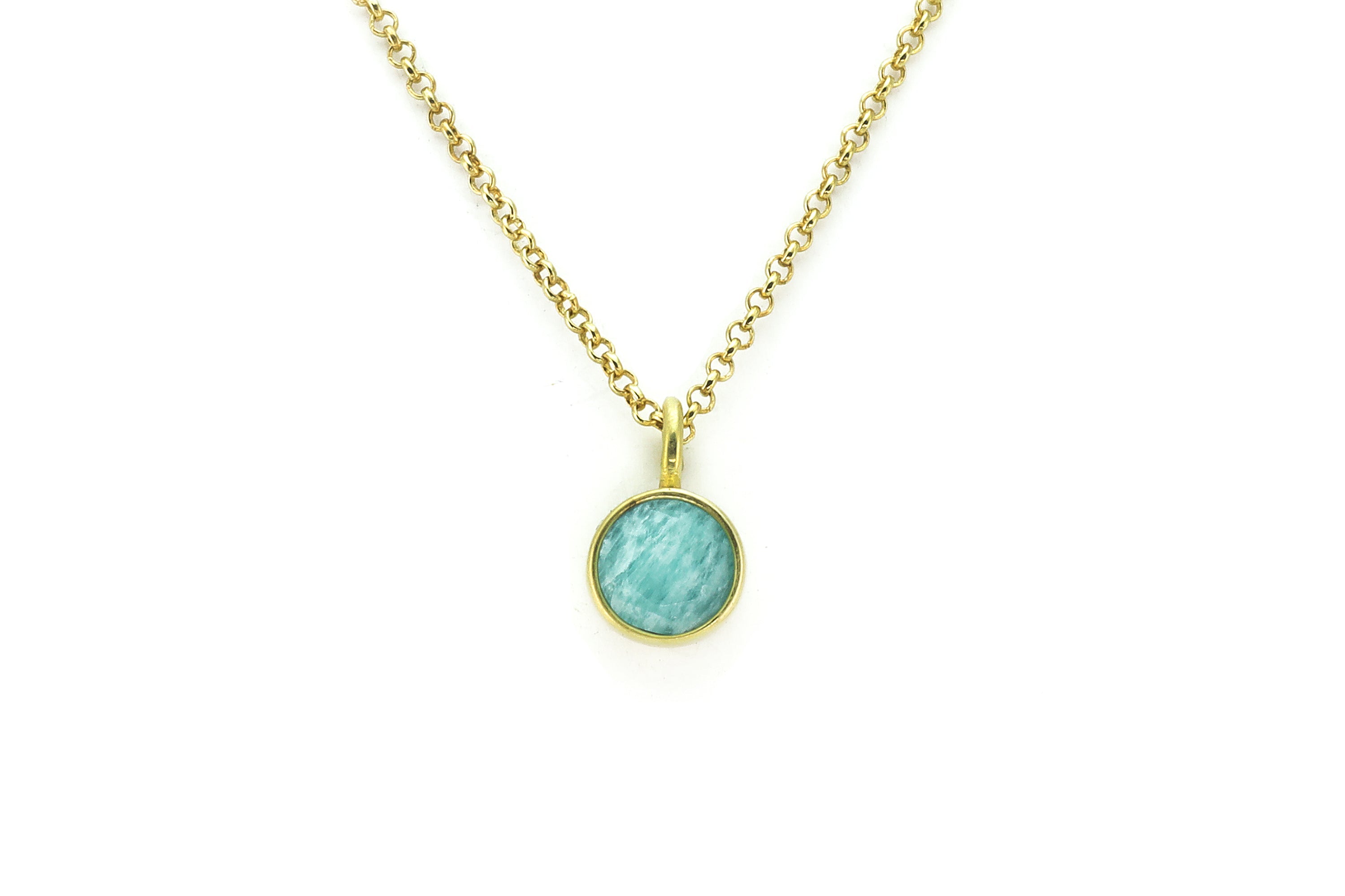 Sky Blue Amazonite Bezel Pendant Necklace in Gold necklaces Anemone Limited