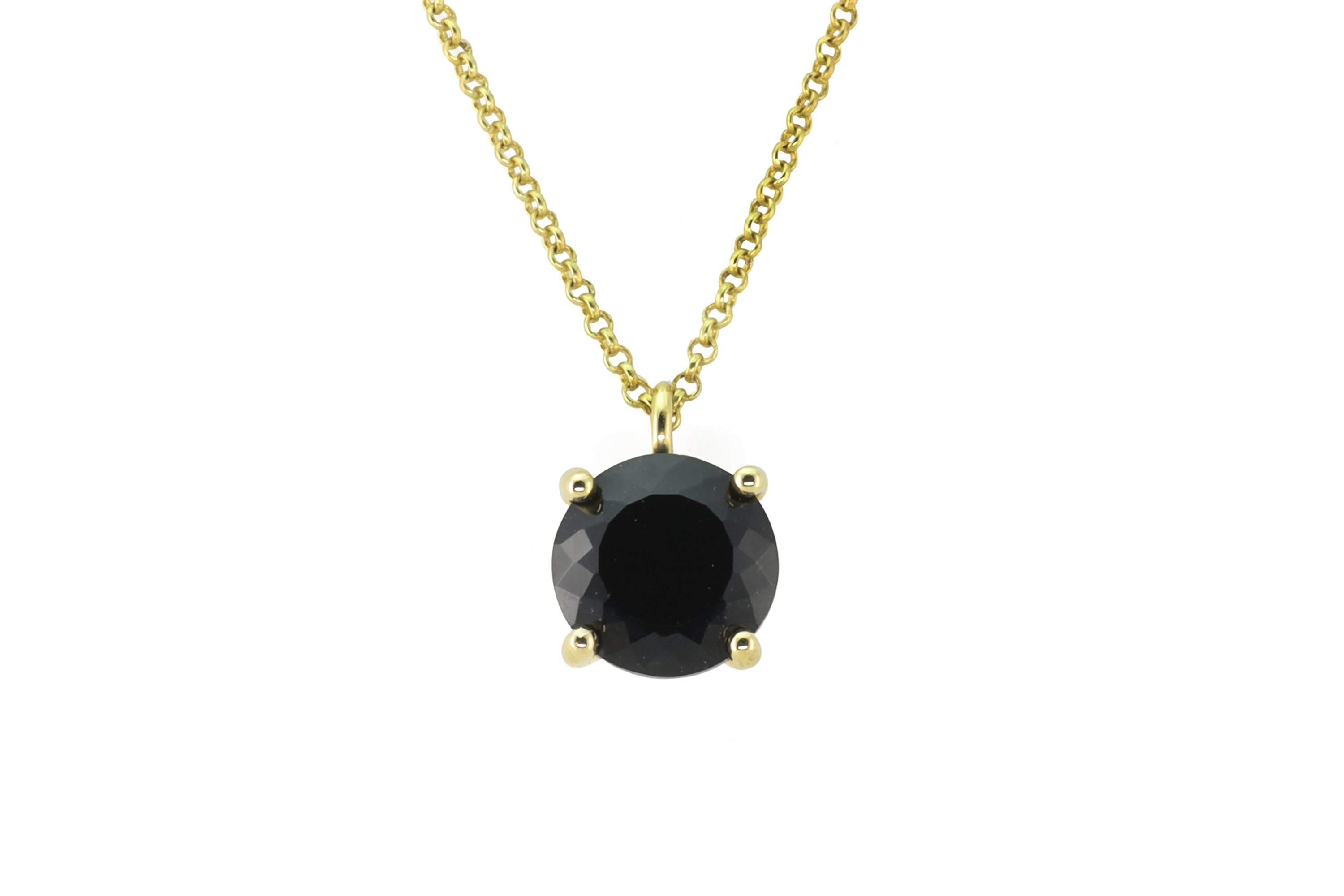 Natural Round Cut Black Onyx Gold Necklace necklaces Anemone Unique
