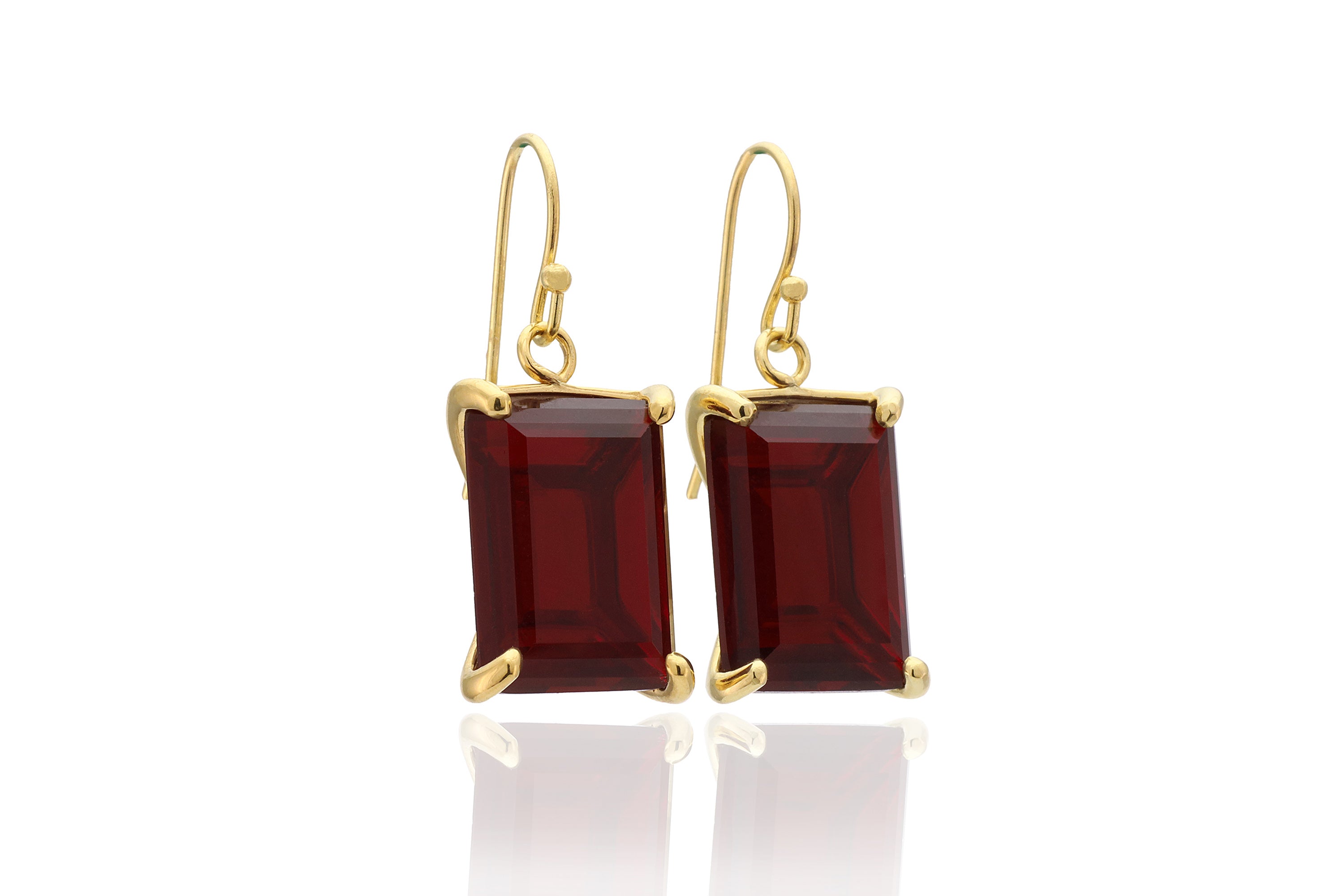 Rectangular Garnet Gold Dangle Earrings Earrings Anemone Jewelry