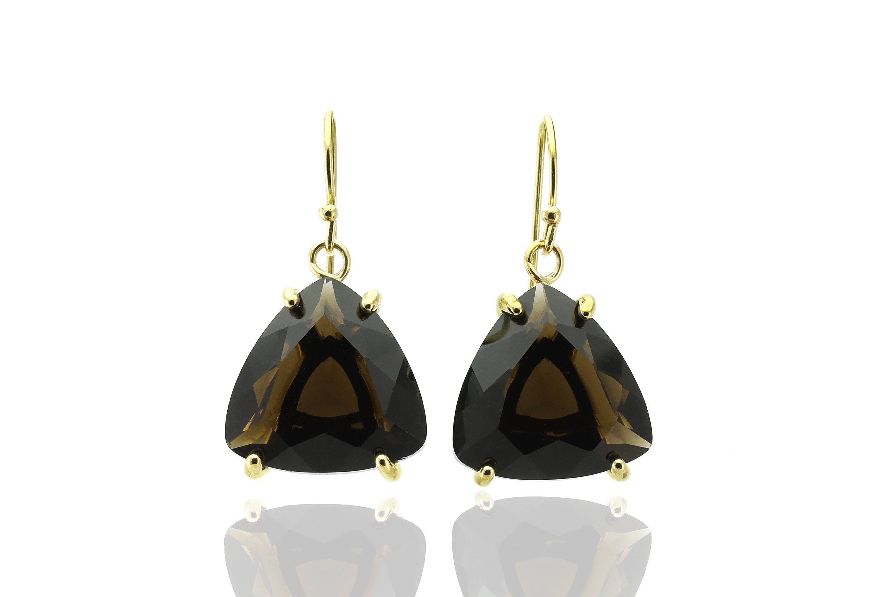 Smoky Quartz Gold Triangle Earrings Earrings Anemone Jewelry