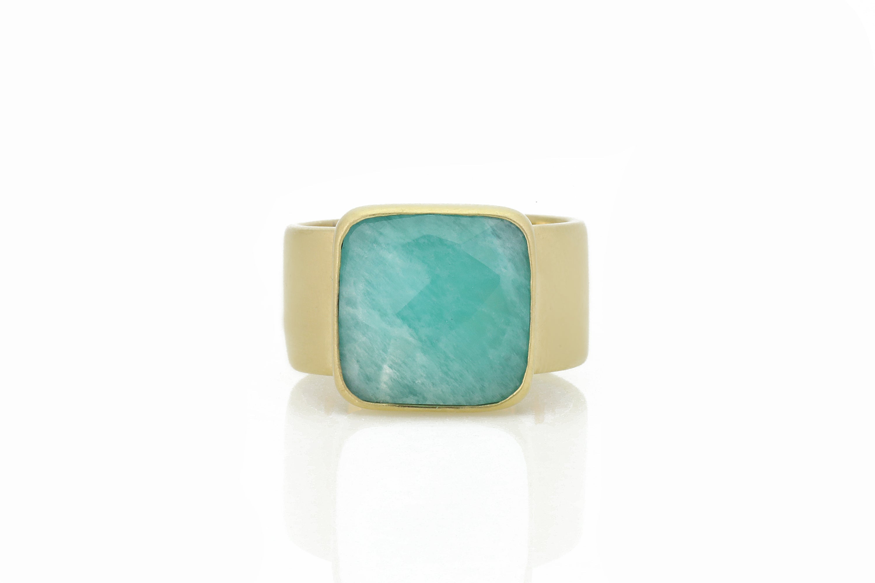Thick Wide Amazonite Square Gemstone Gold Ring Rings Anemone Limited