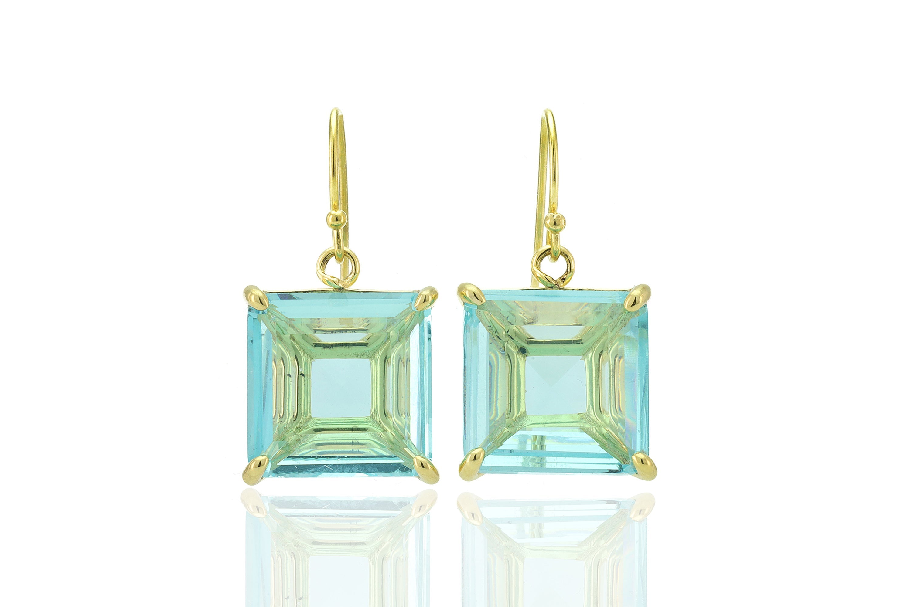 Blue Topaz Square Princess Cut Gold Dangle Earrings Earrings Anemone Jewelry