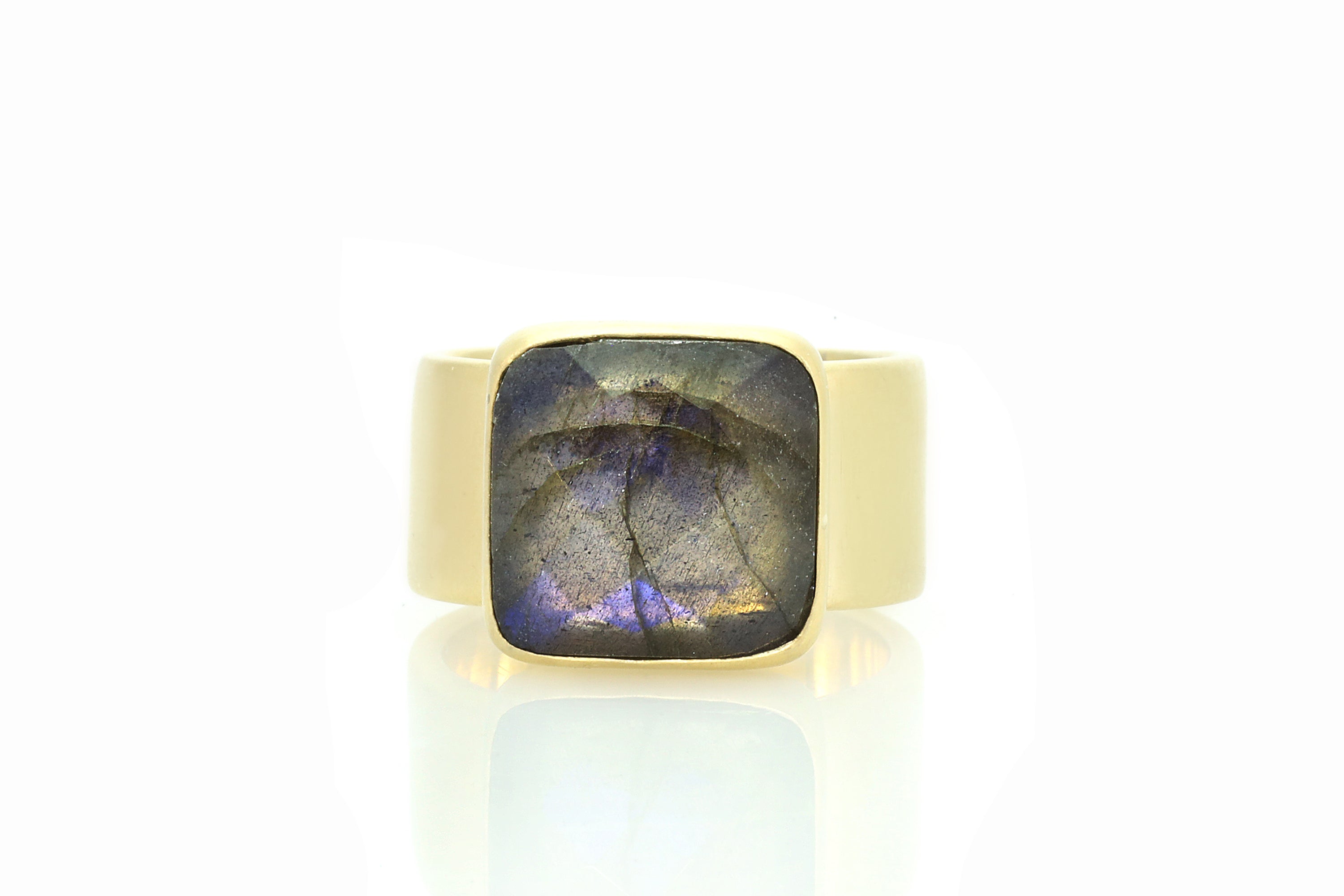 Thick Band Labradorite Square Gold Ring Rings Anemone Limited