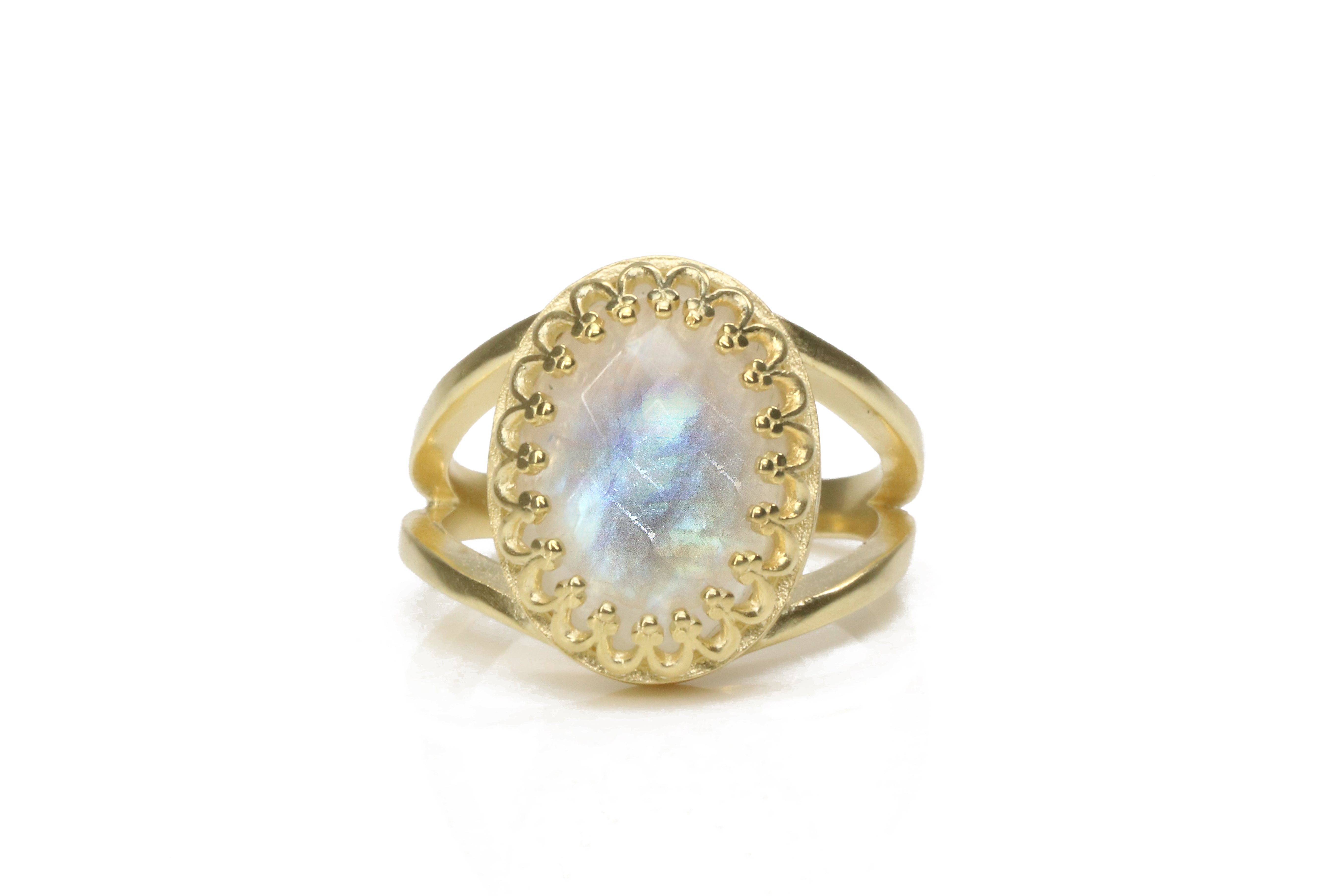 Delicate White Moonstone Ring in 14k Gold Rings Anemone Jewelry