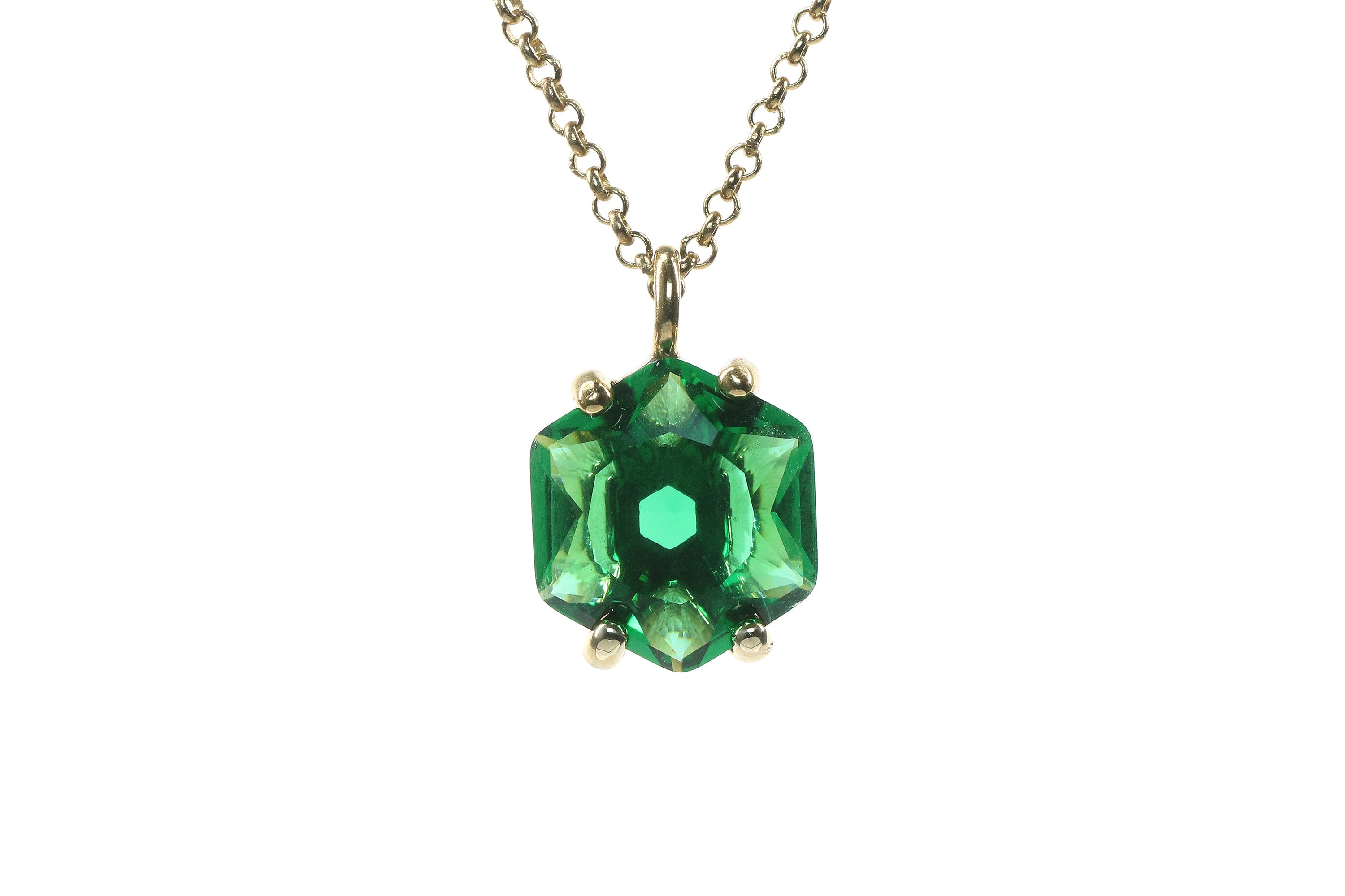 Hexagon Emerald Pendant Necklace in Gold necklaces Anemone Unique