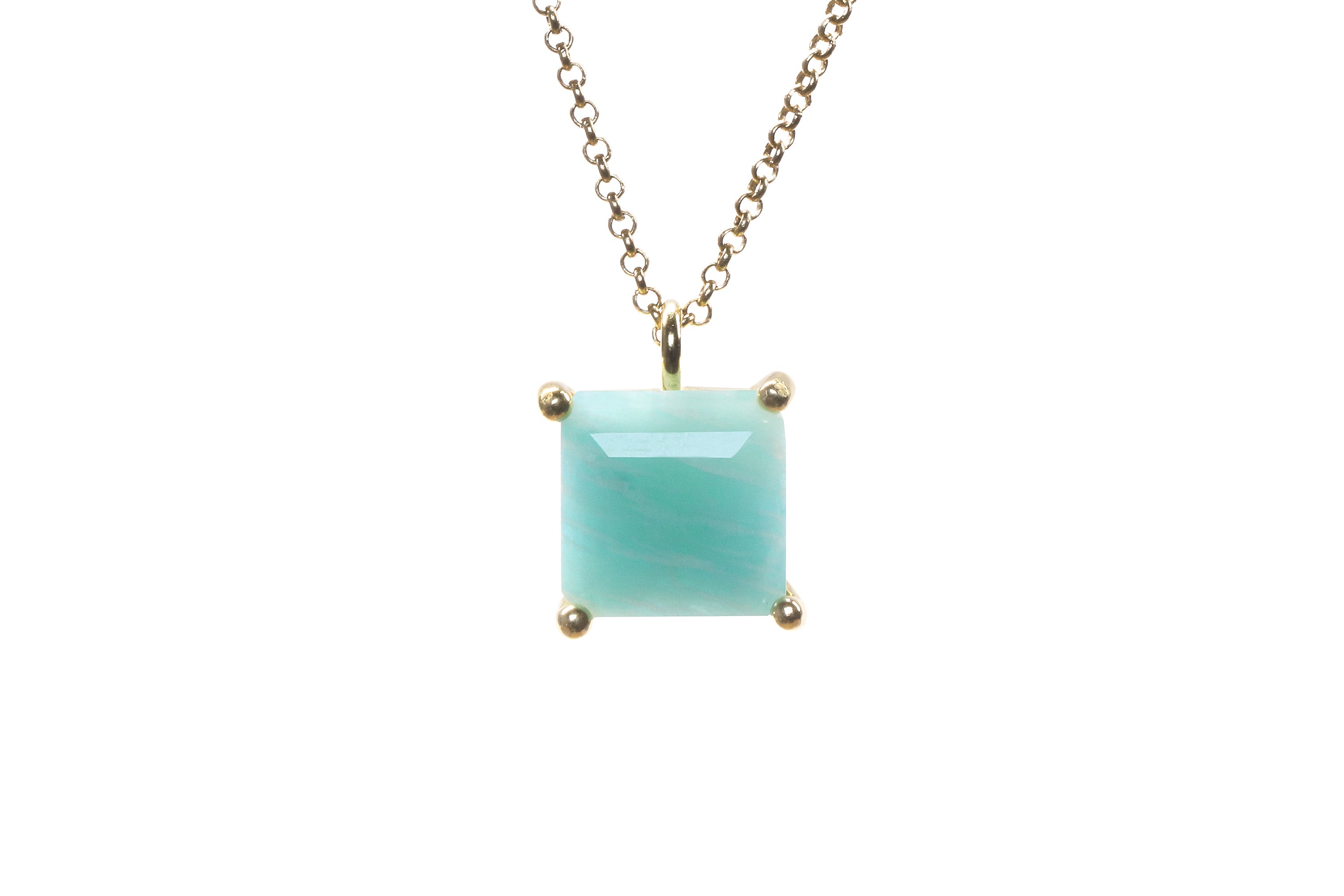 Square Amazonite Necklace in Gold necklaces Anemone Unique