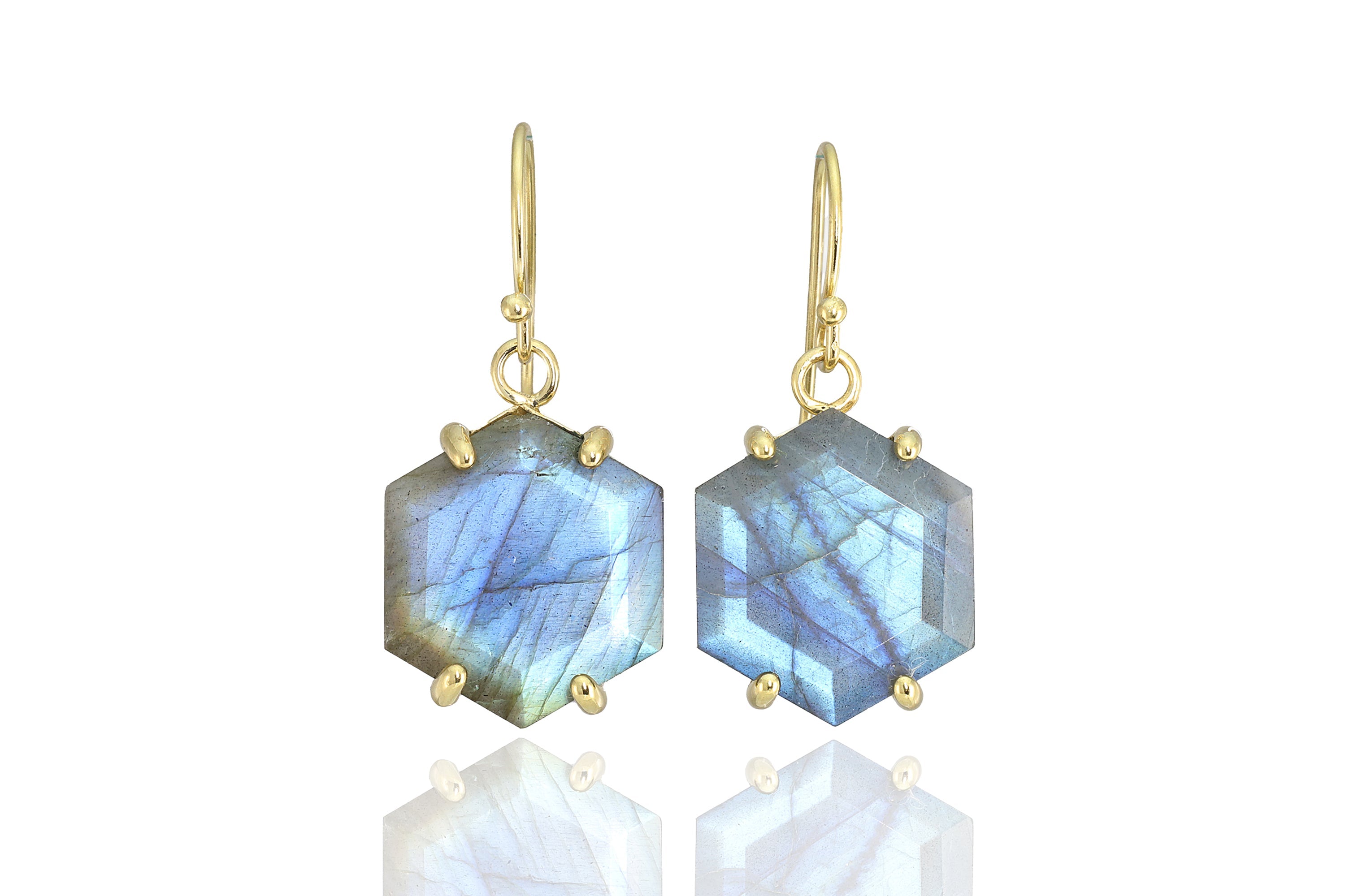 Gold Hexagon Labradorite Earrings Earrings Anemone Jewelry