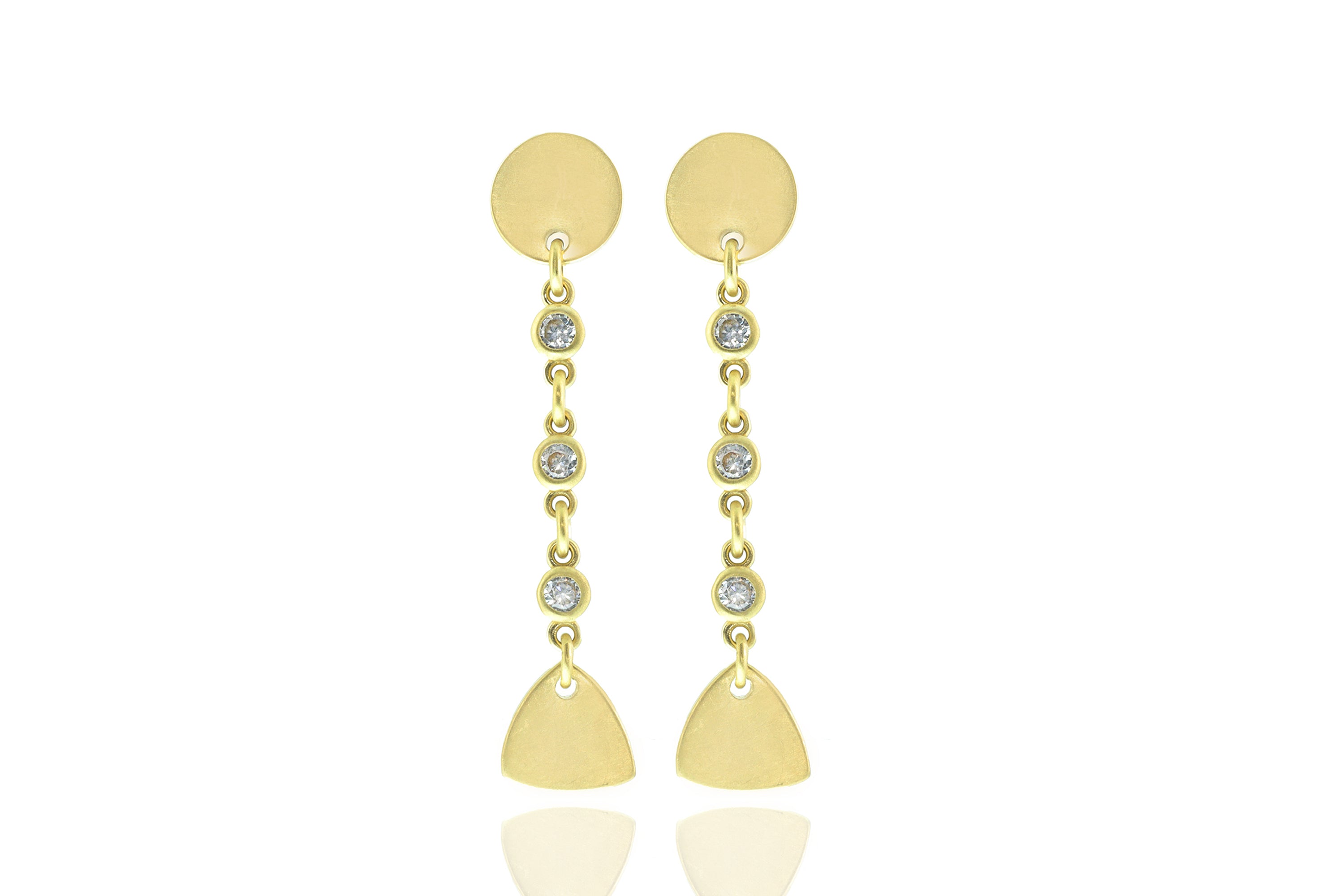 Matte Gold Dangle Earrings with Cubic Zircons Earrings Anemone Jewelry
