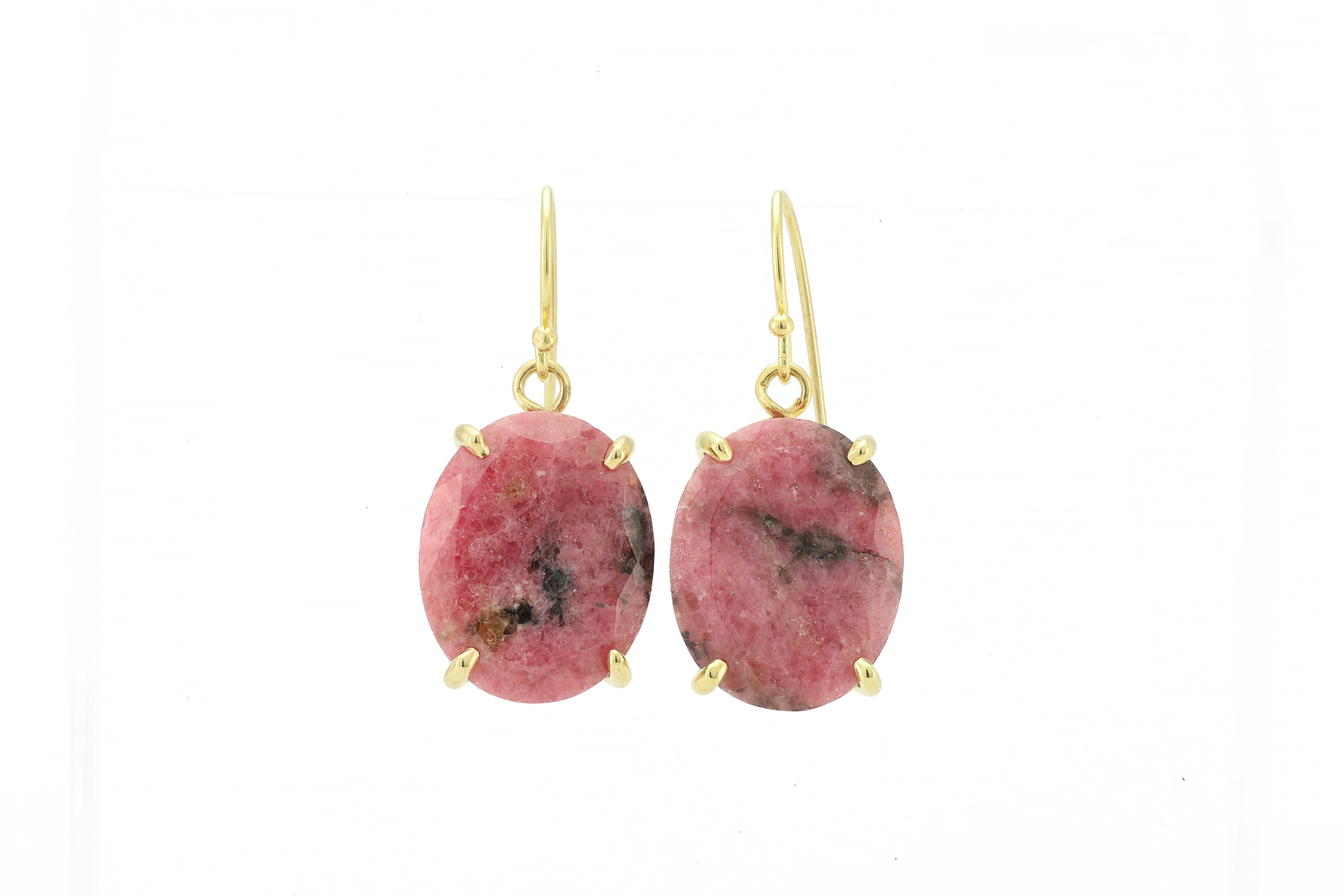 Fancy Gold Dangle Rhodonite Gemstone Earrings Earrings Anemone Jewelry