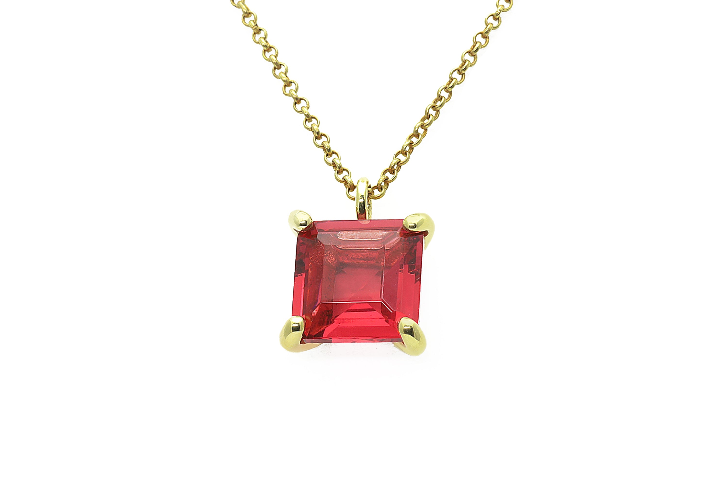 Square Princess Cut Pink Tourmaline Gold Necklace necklaces Anemone Unique