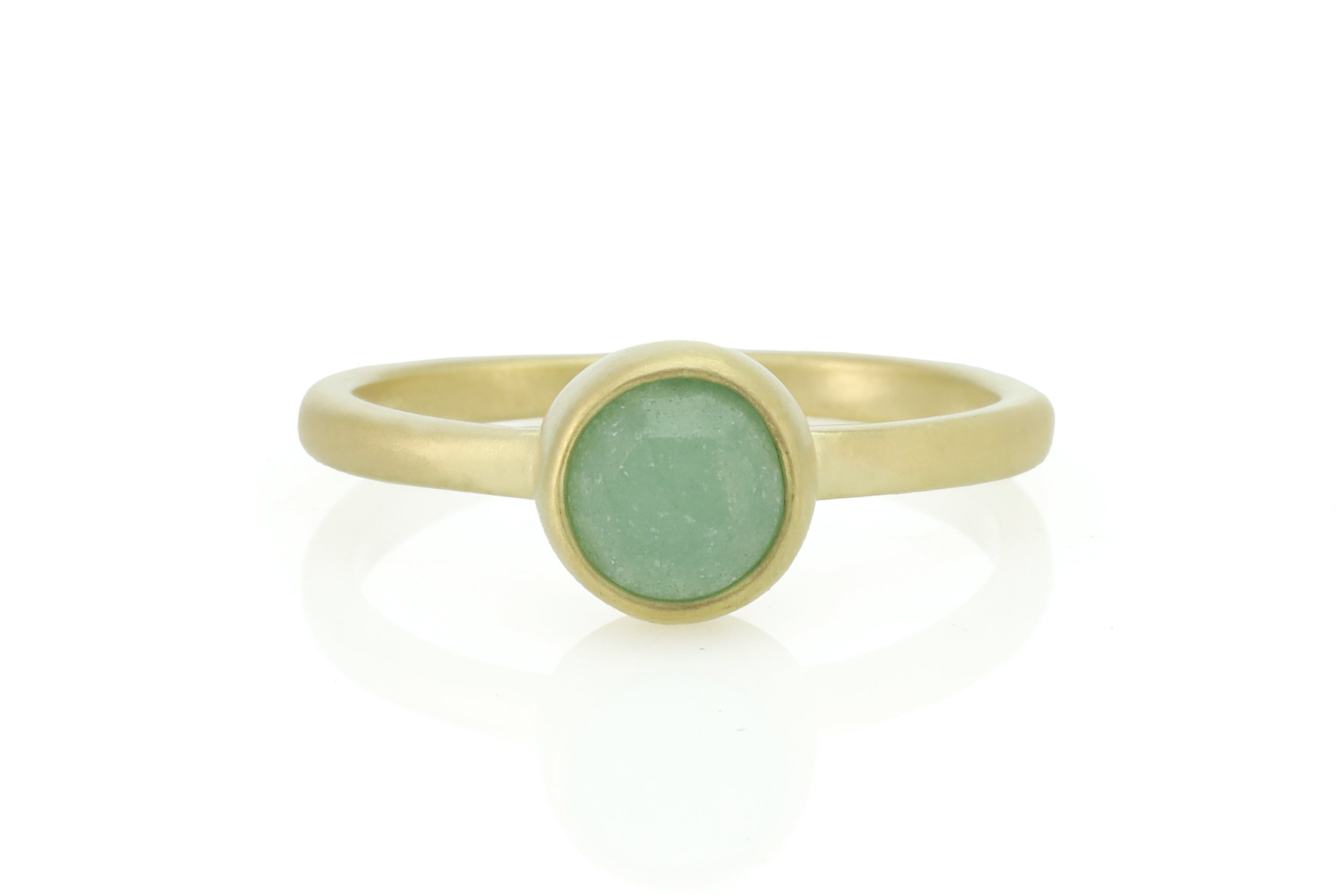 Delicate Dainty Gold Green Aventurine Round Bezel Ring Rings Anemone Limited