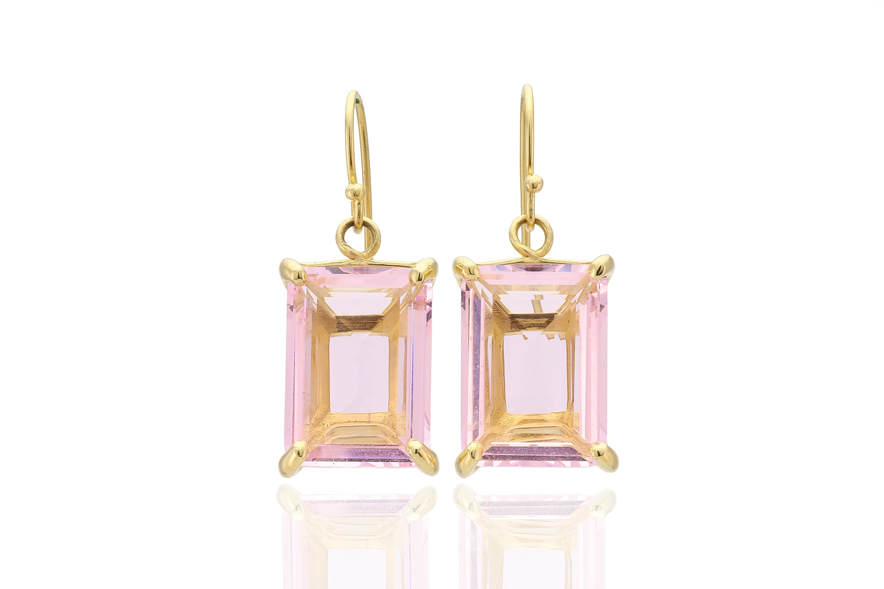 Rectangle Rose Quartz Dangle Gold Earrings Earrings Anemone Jewelry