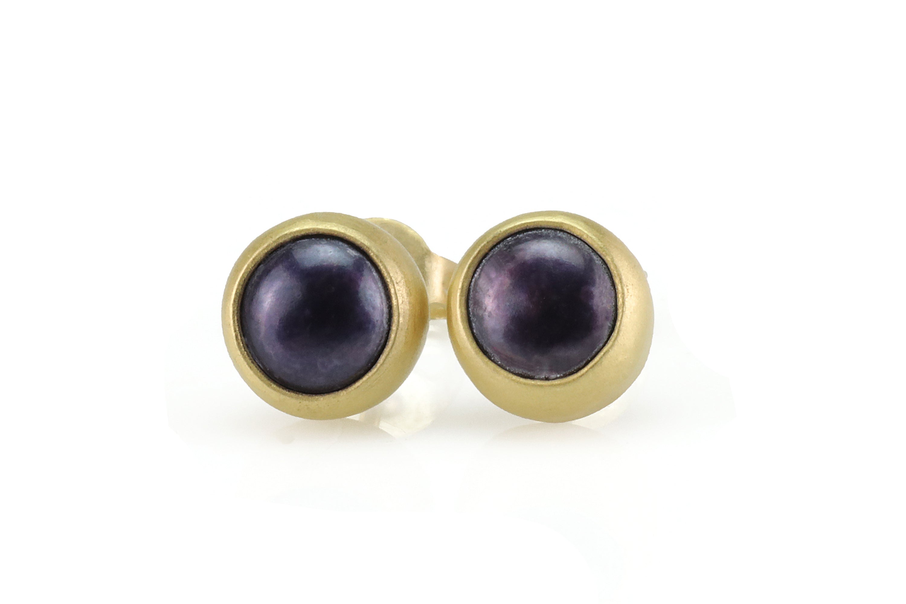 Gold Round Black Pearl Stud Bezel Earrings Earrings Anemone Limited
